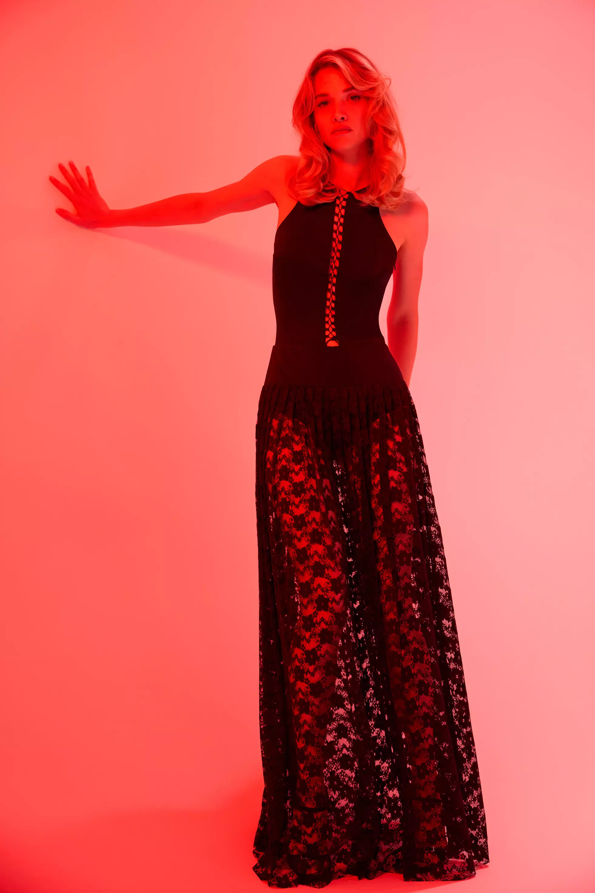 Black satin sleeveless long dress