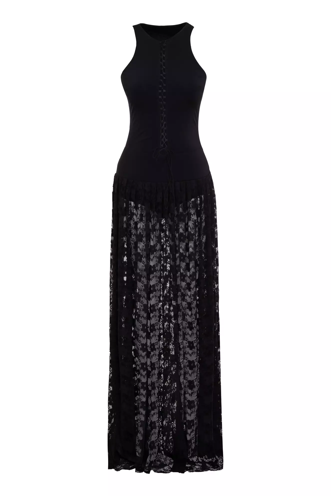 Black satin sleeveless long dress