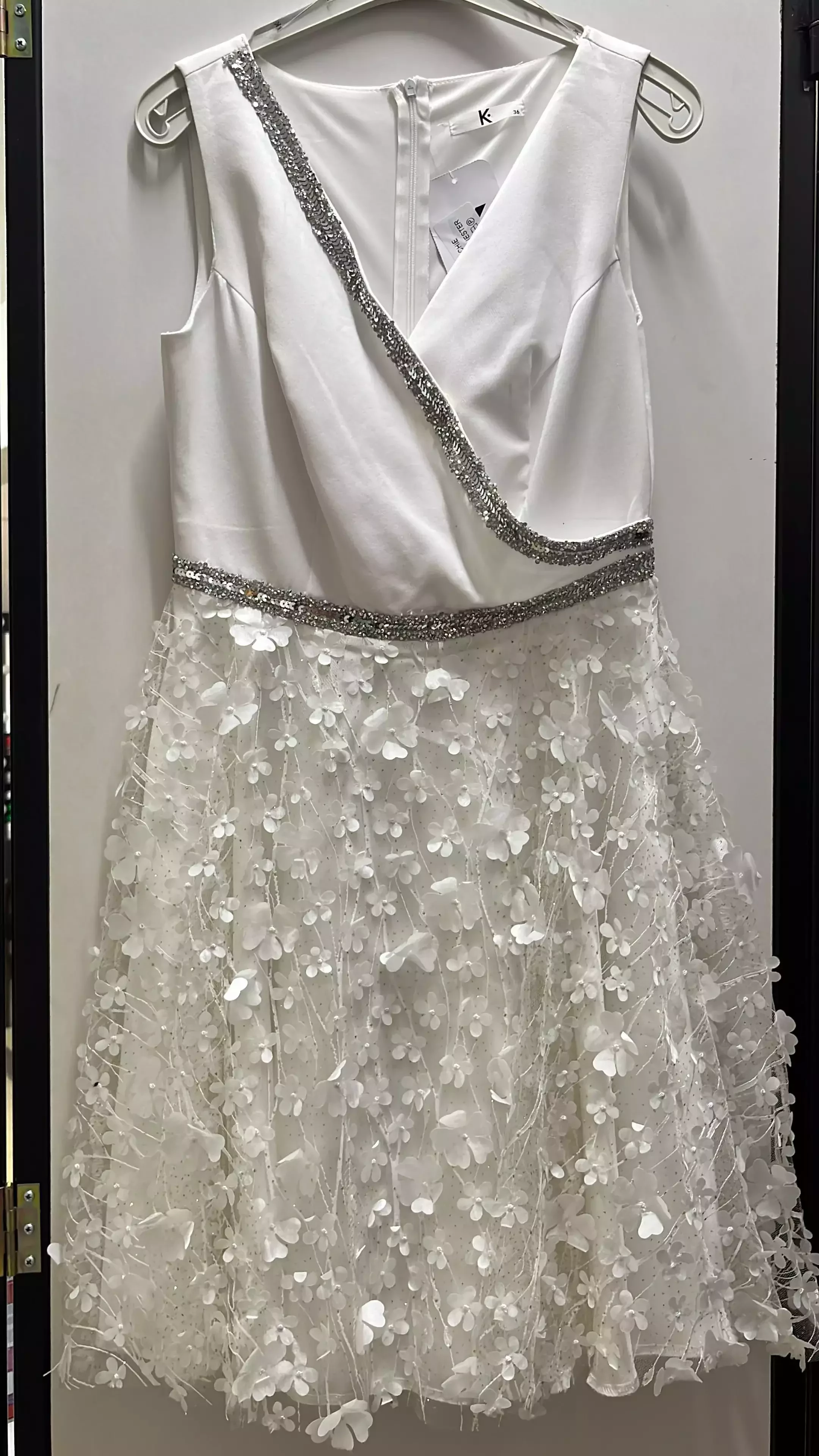 White satin sleeveless midi dress