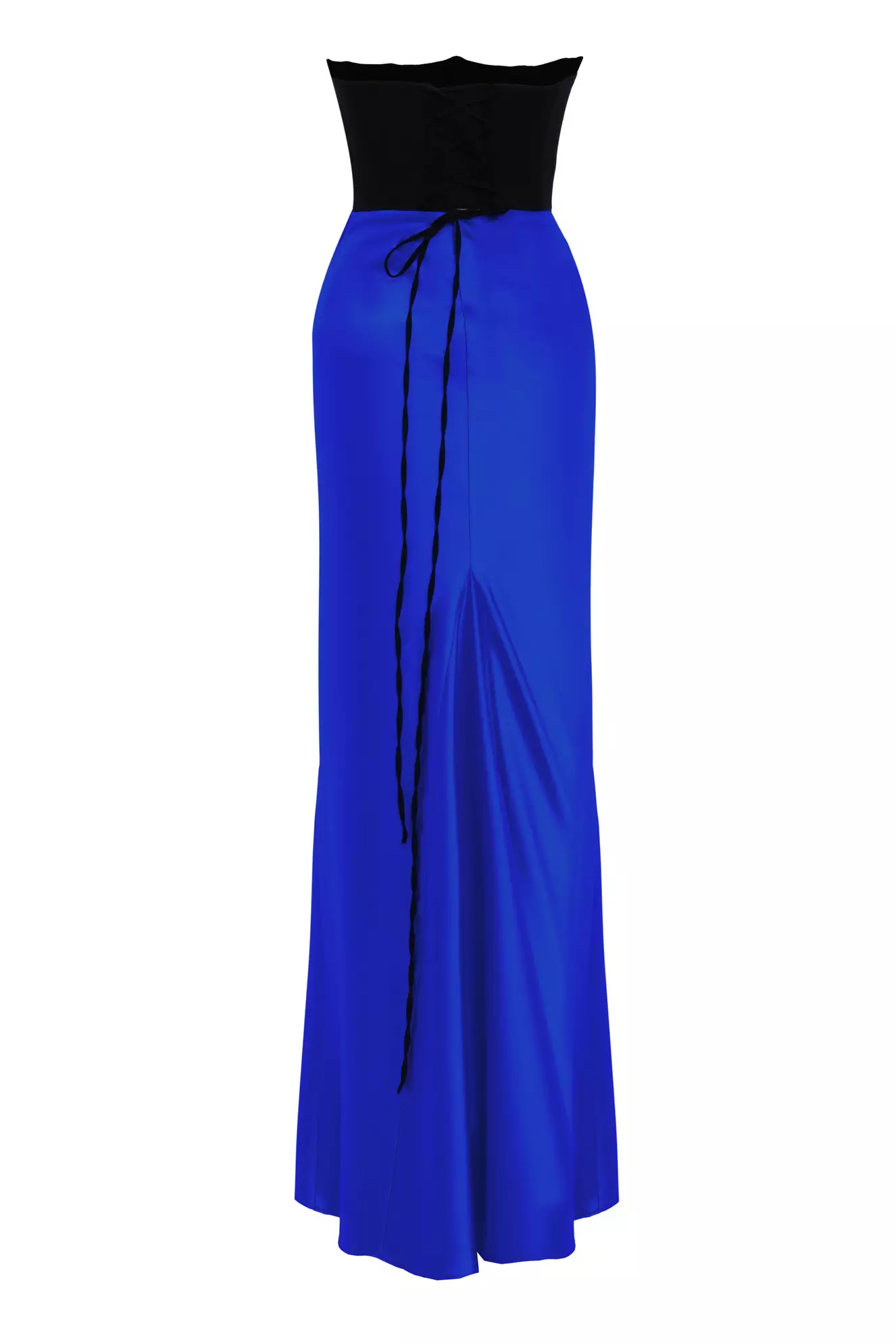 Blue Satin Sleeveless Long Dress