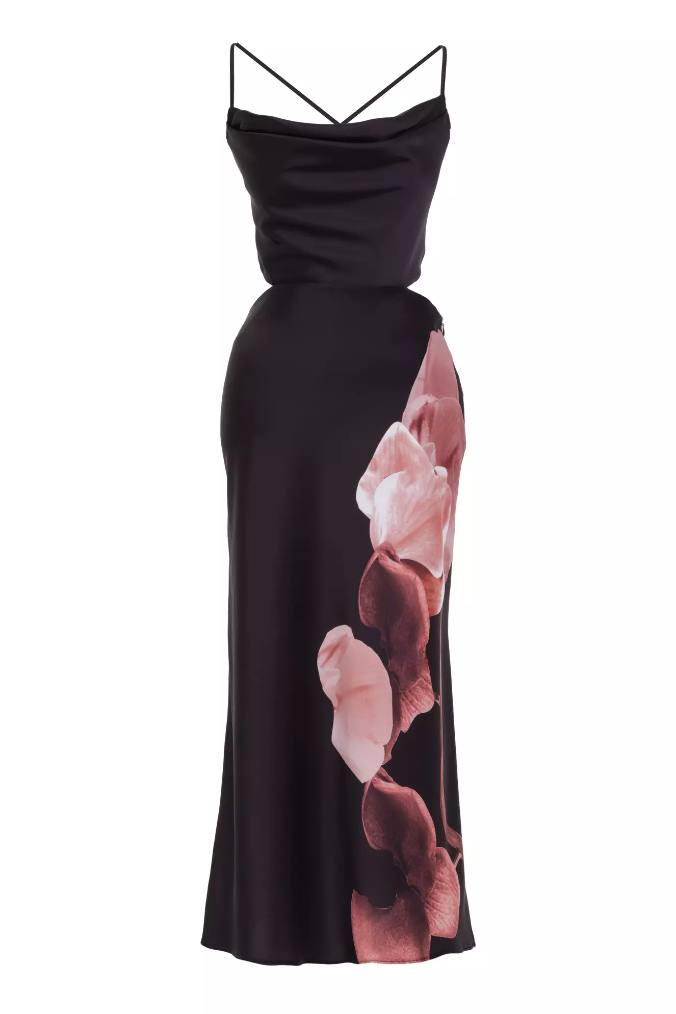 Black Satin Sleeveless Midi Dress