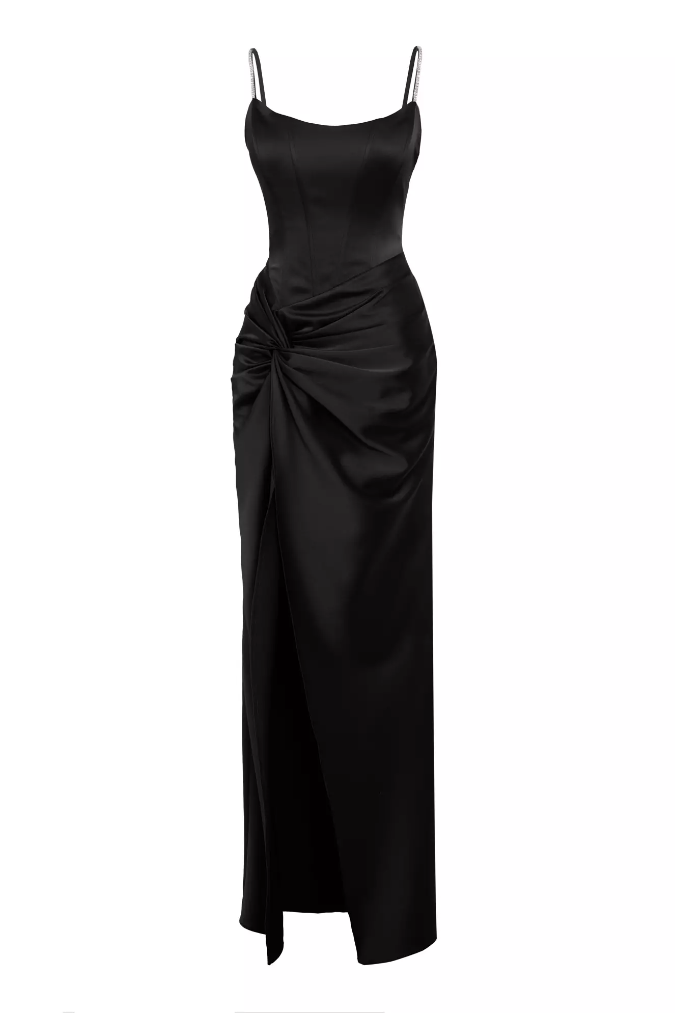 Black Satin Sleeveless Long Dress