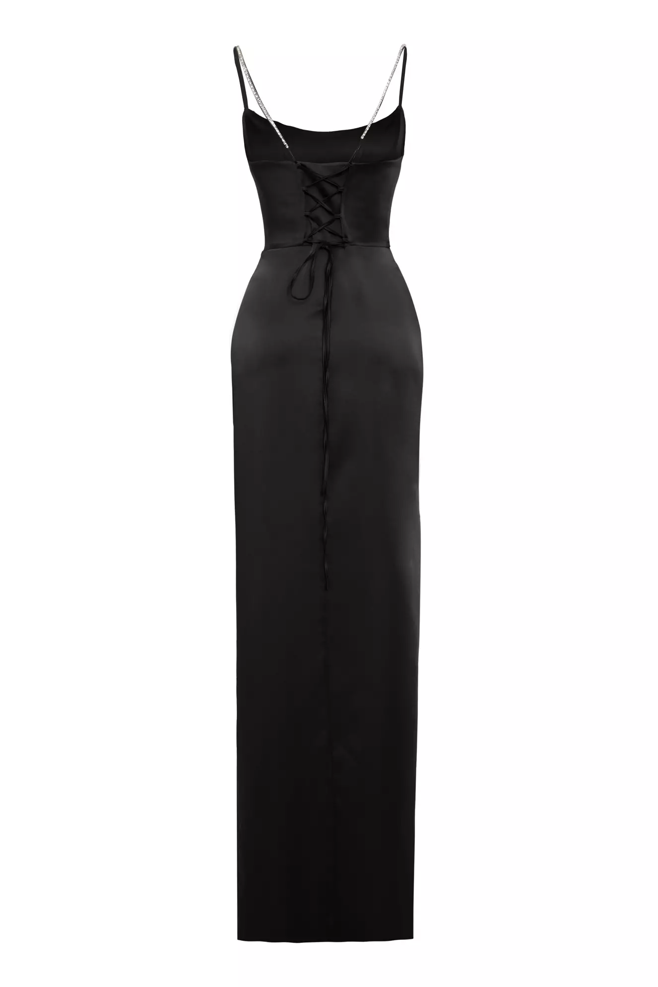 Black Satin Sleeveless Long Dress
