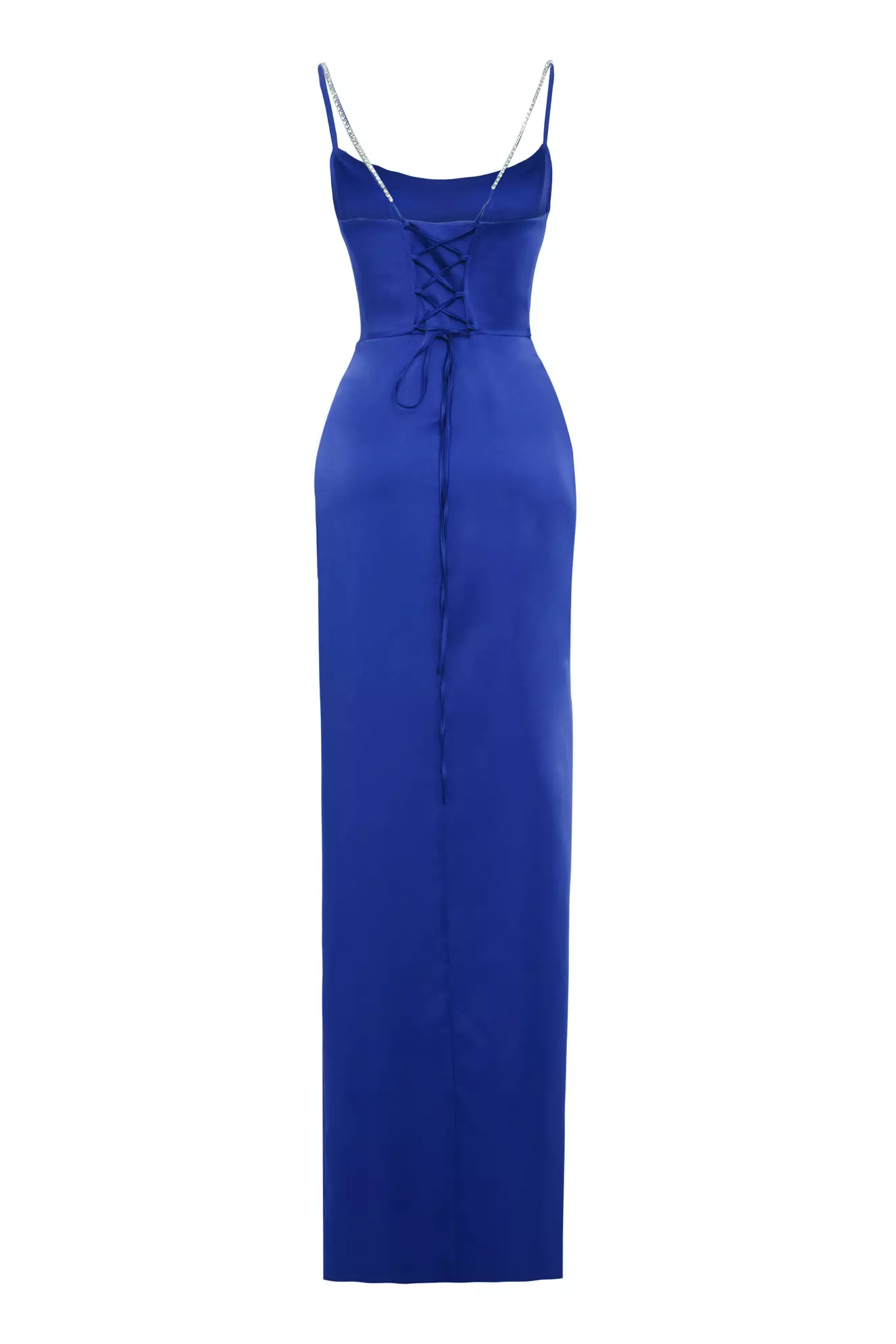 Blue Satin Sleeveless Long Dress
