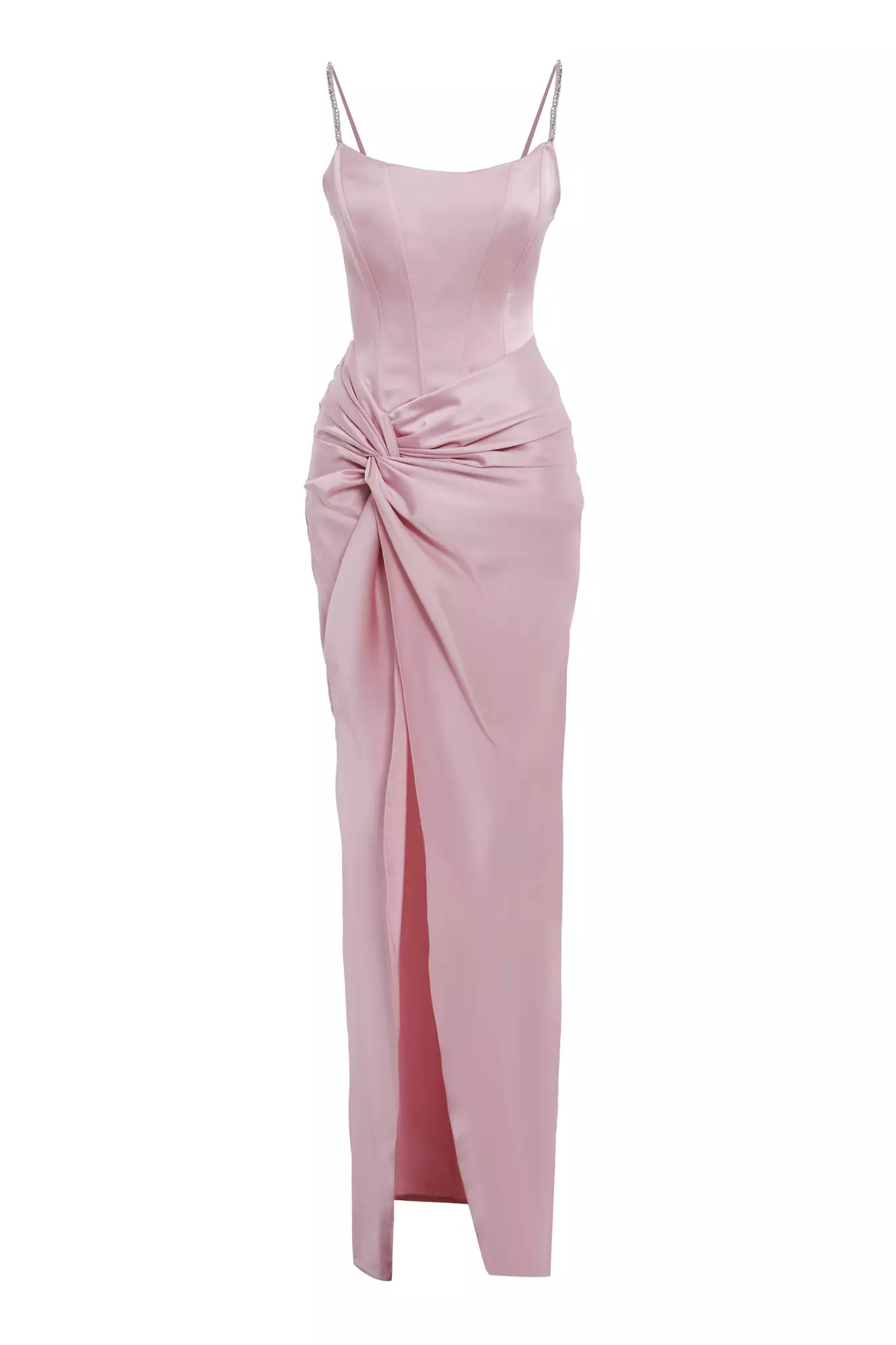 Blush Satin Sleeveless Long Dress