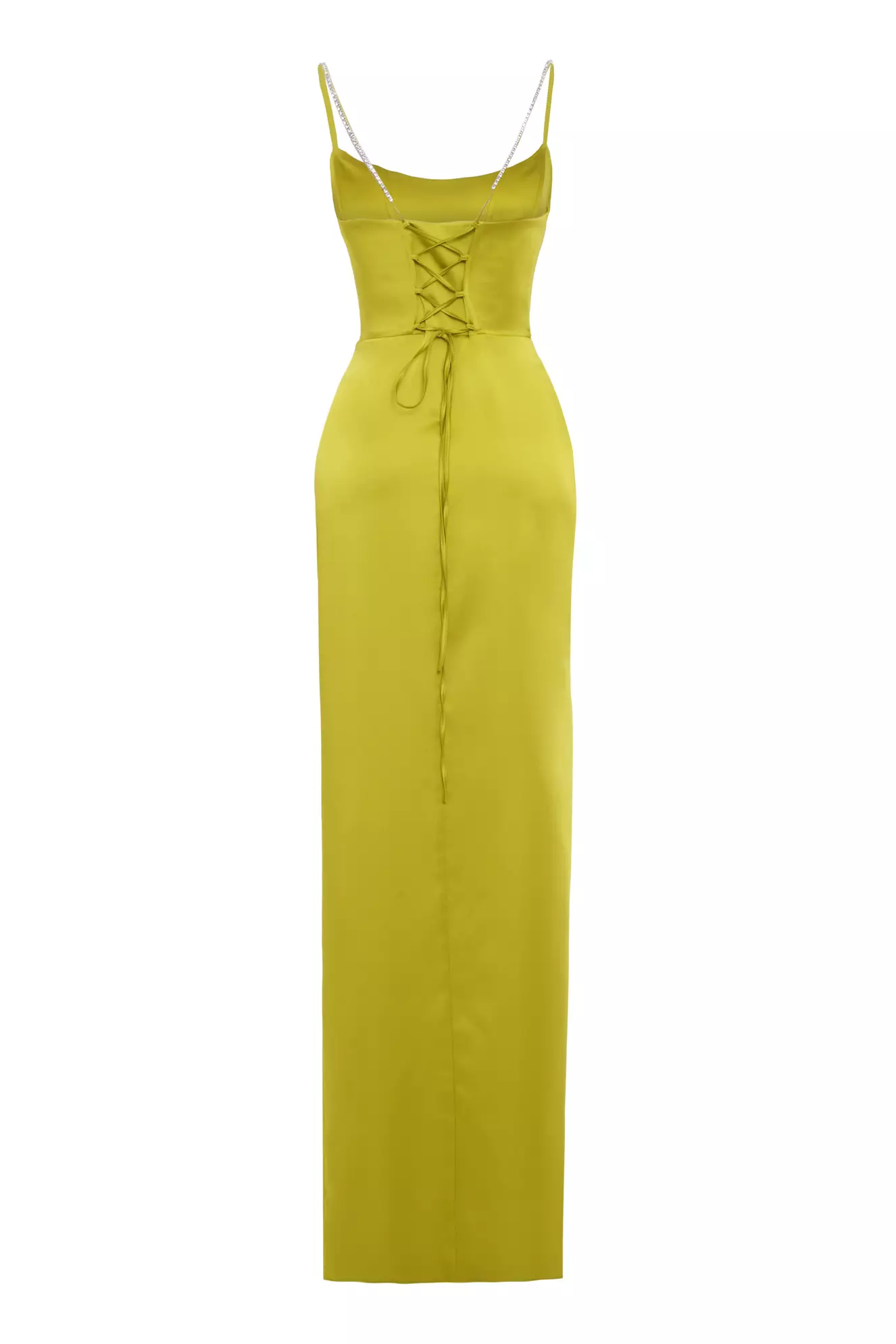 Pistachio Green Satin Sleeveless Long Dress