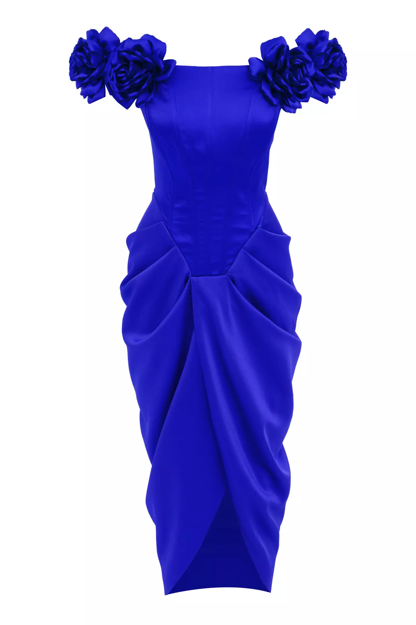 Blue Satin Sleeveless Long Dress