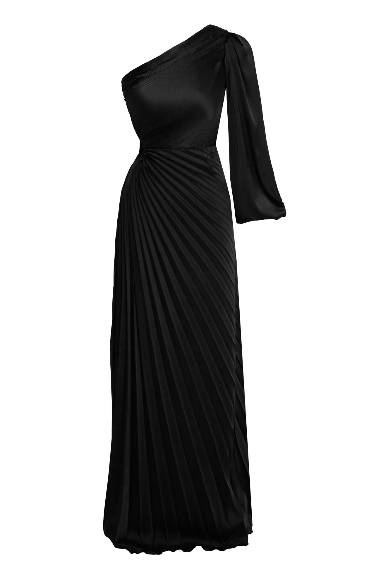 Black Satin One Arm Long Dress