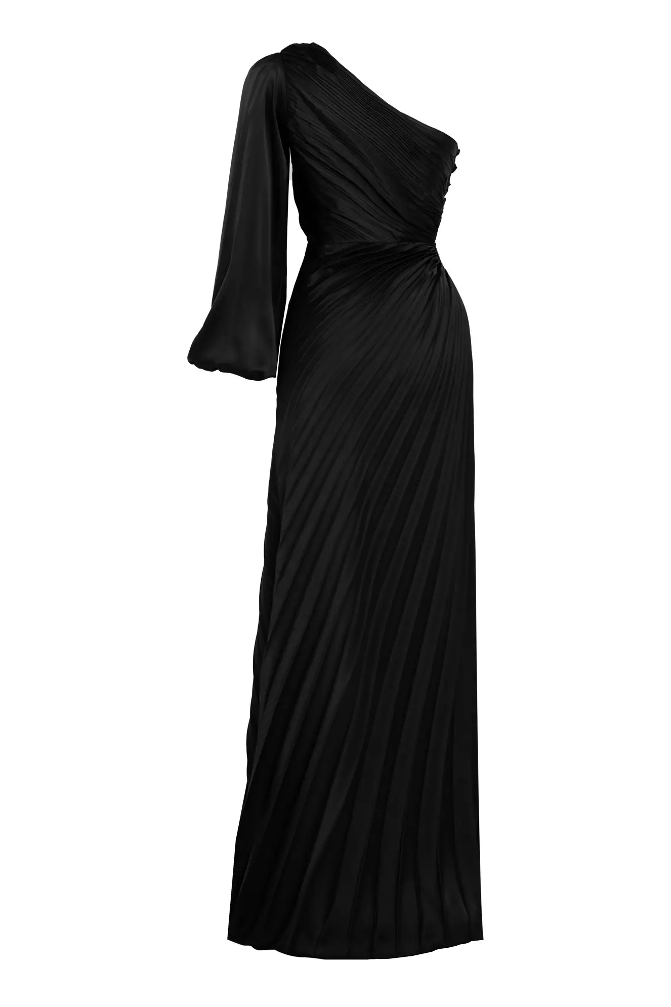 Black Satin One Arm Long Dress
