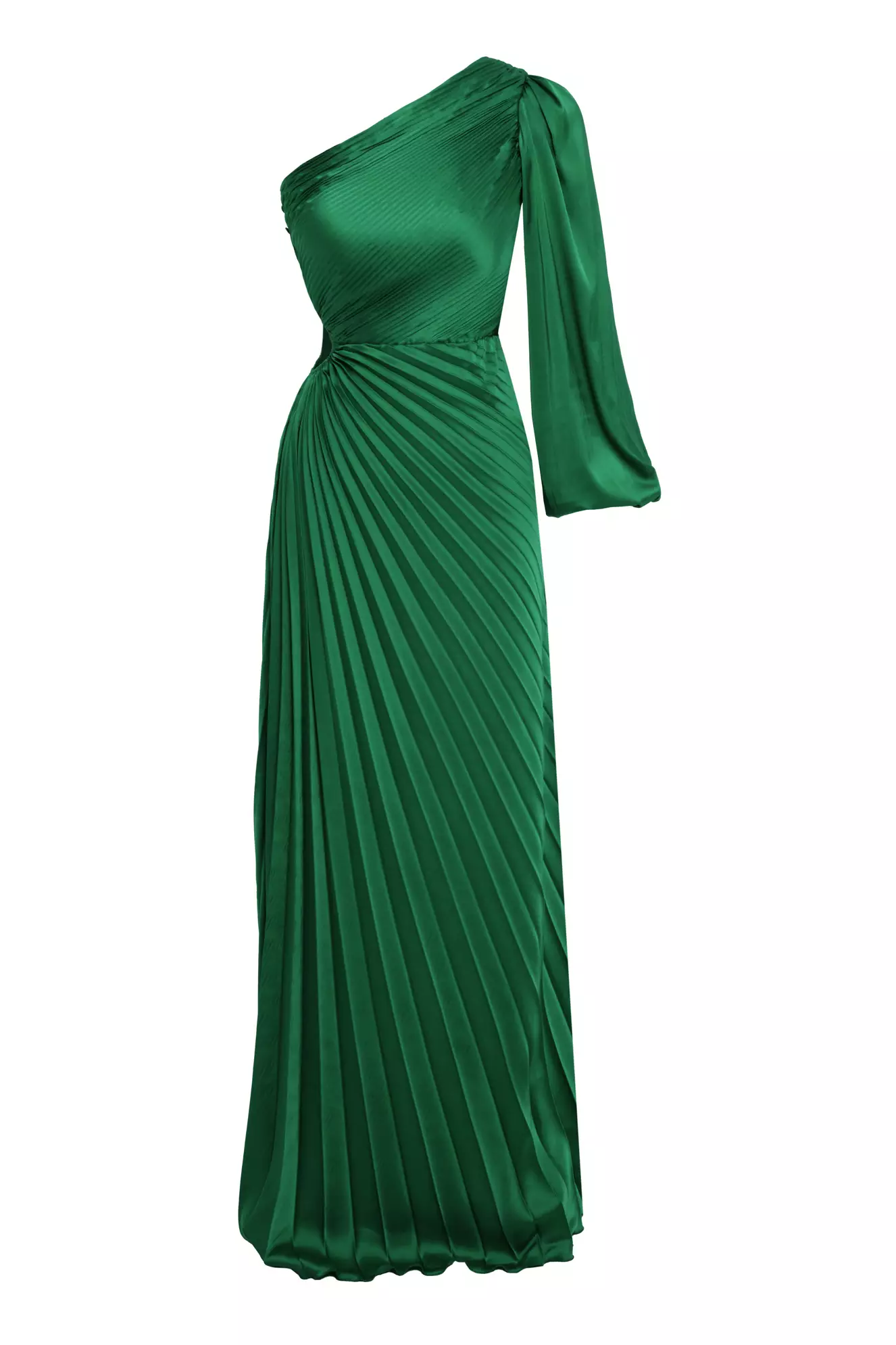 Green Satin One Arm Long Dress