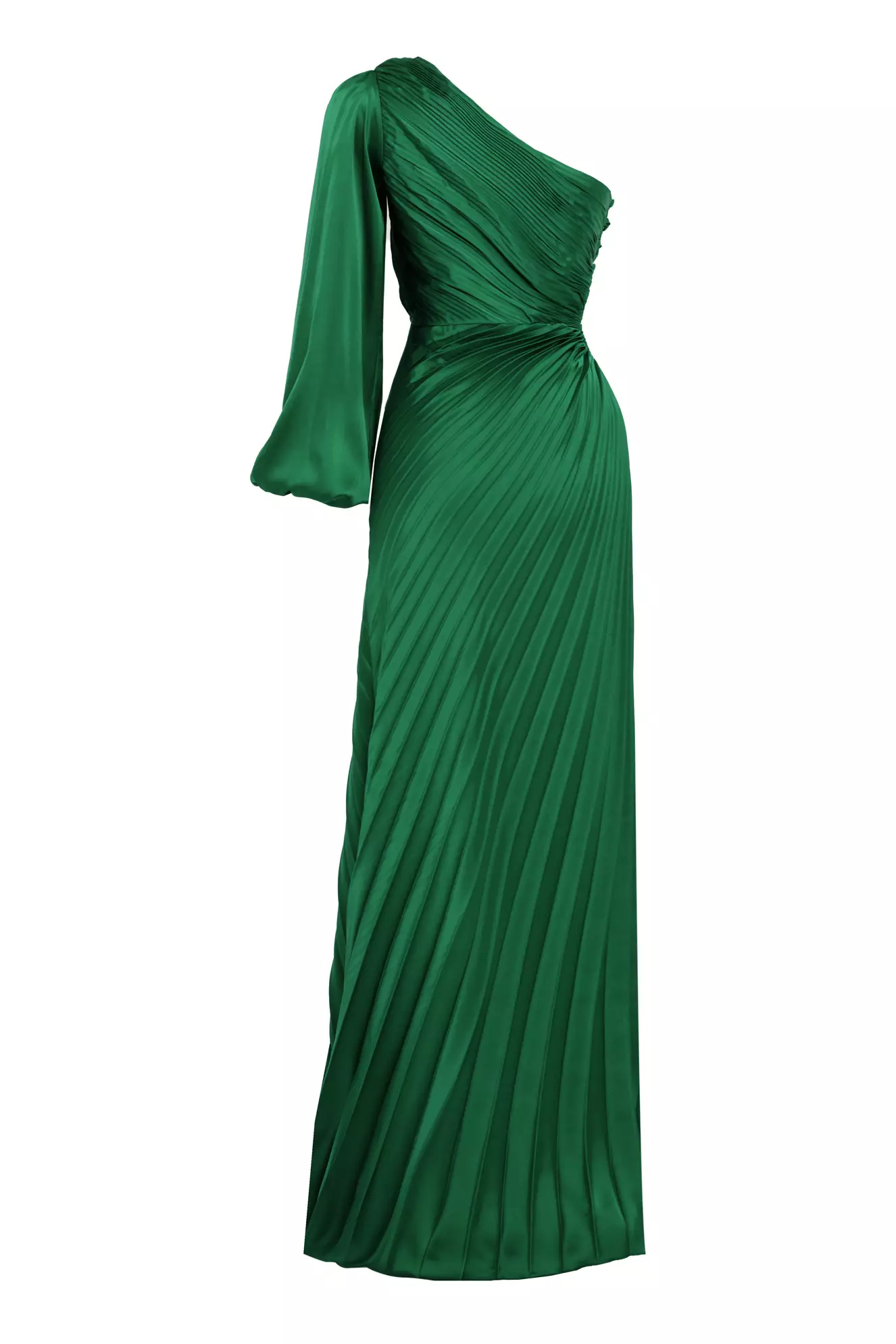 Green Satin One Arm Long Dress