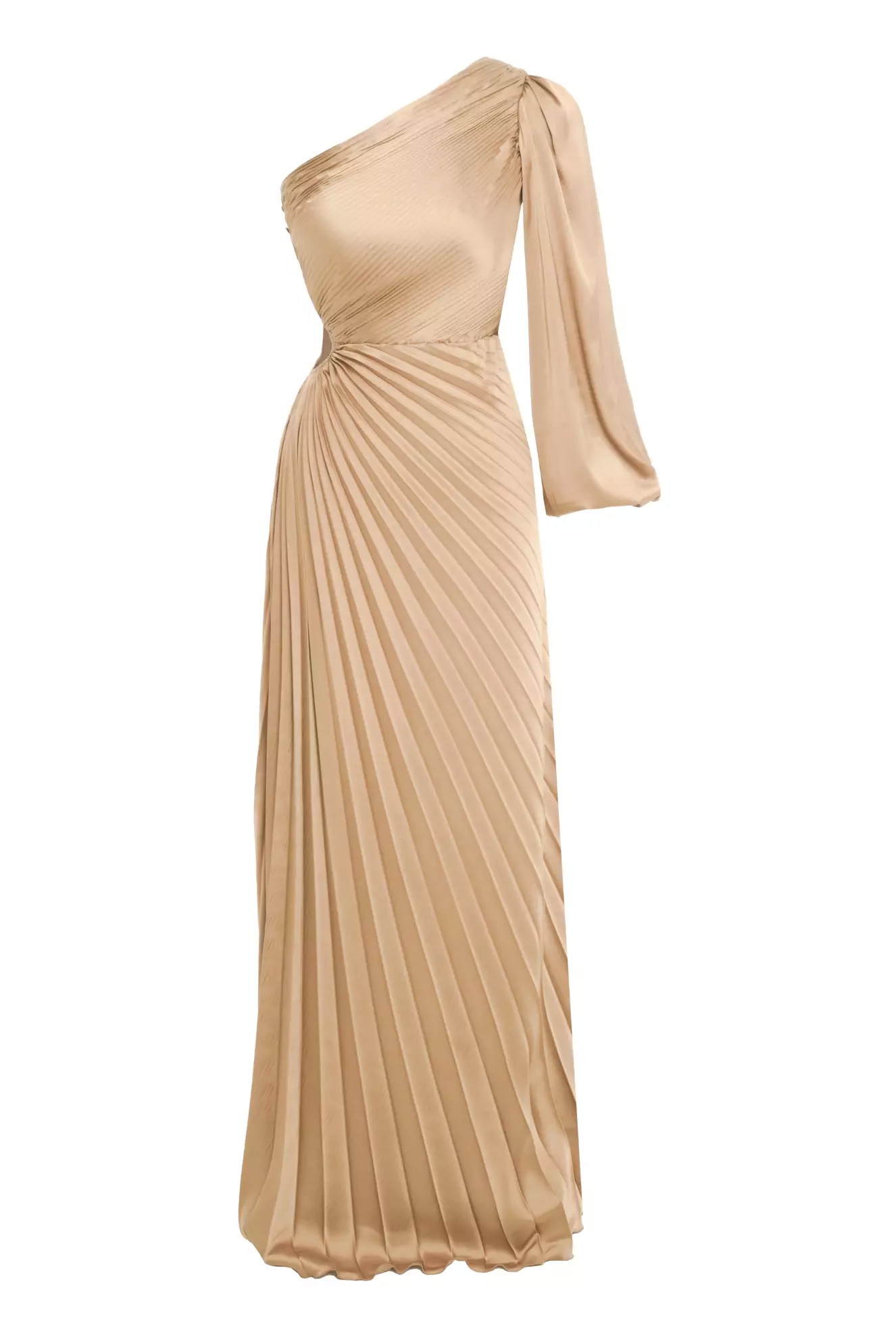 Beige Satin One Arm Long Dress
