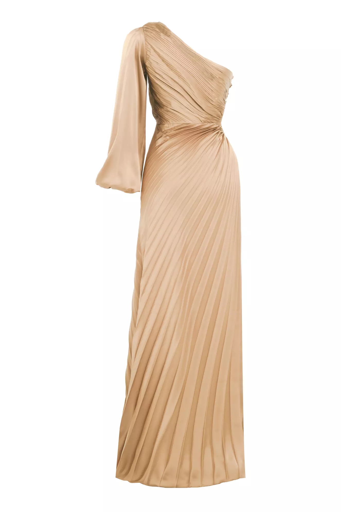 Beige Satin One Arm Long Dress