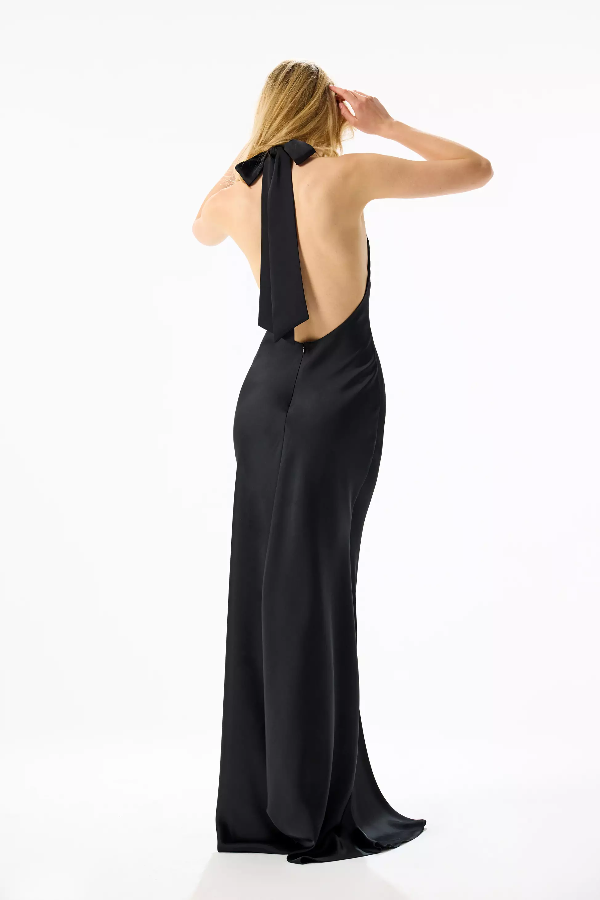 Black Satin Sleeveless Long Dress