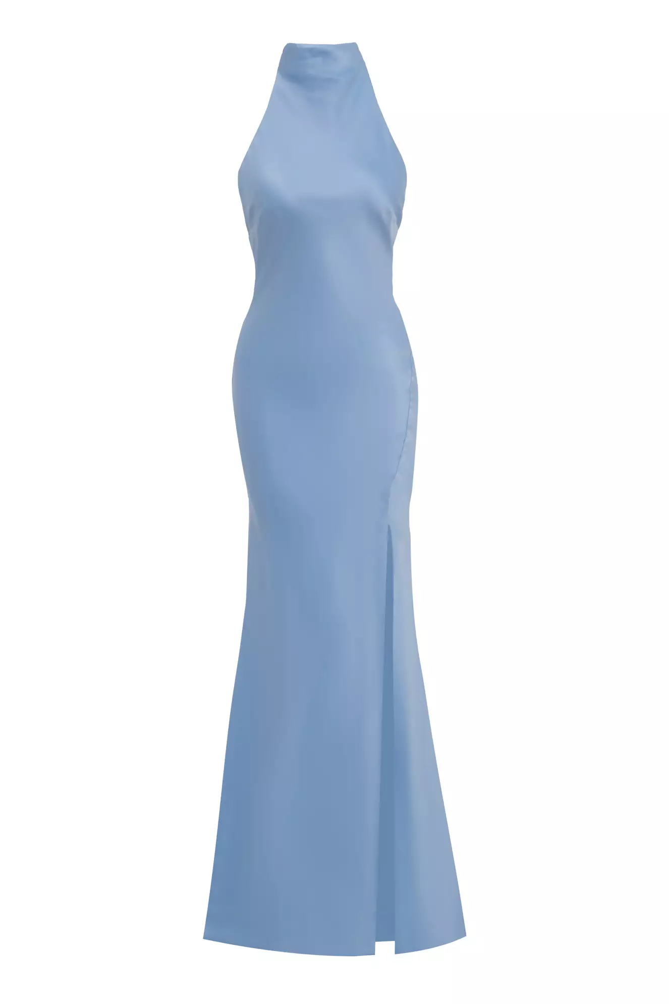 Blue Satin Sleeveless Long Dress