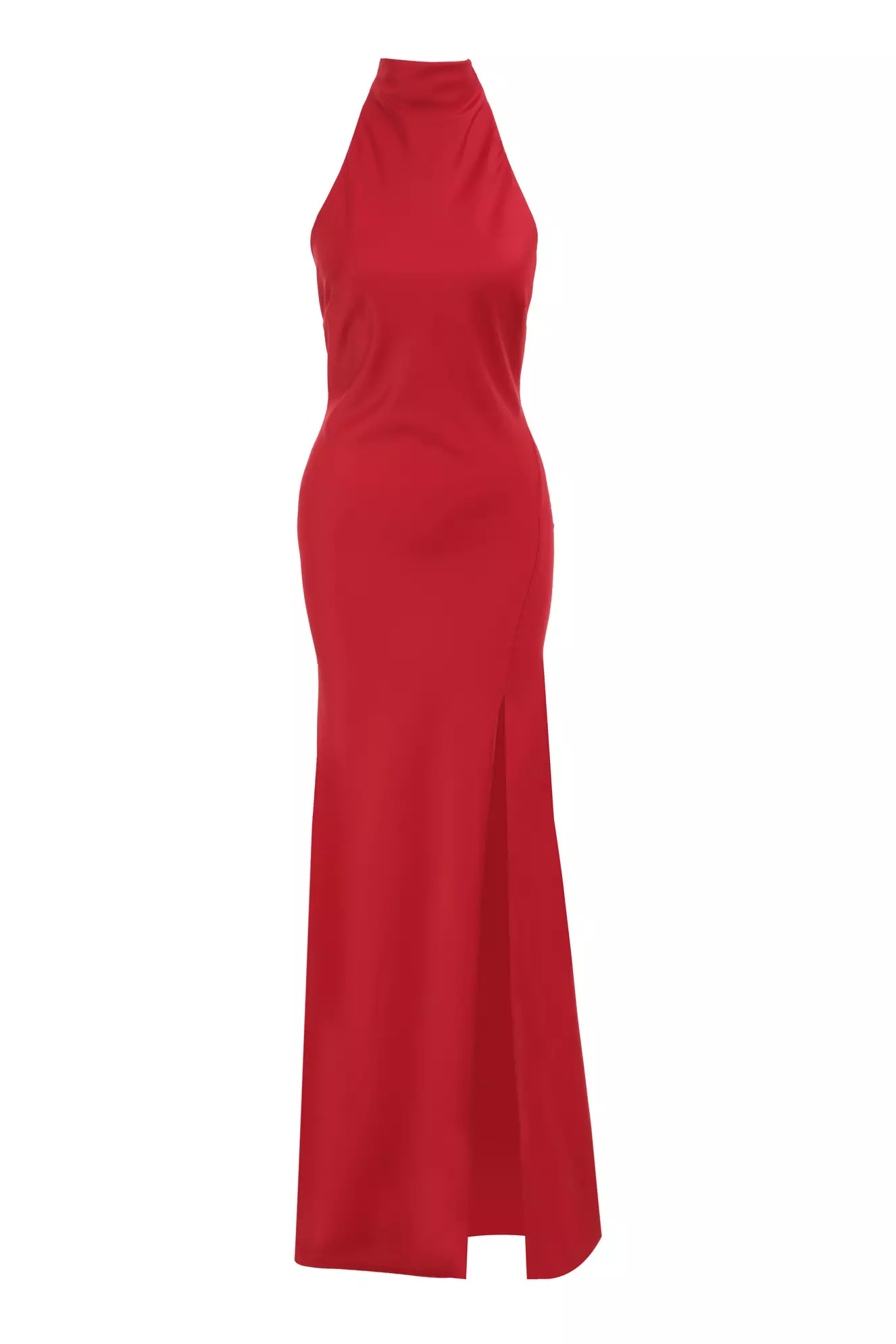 Red Satin Sleeveless Long Dress
