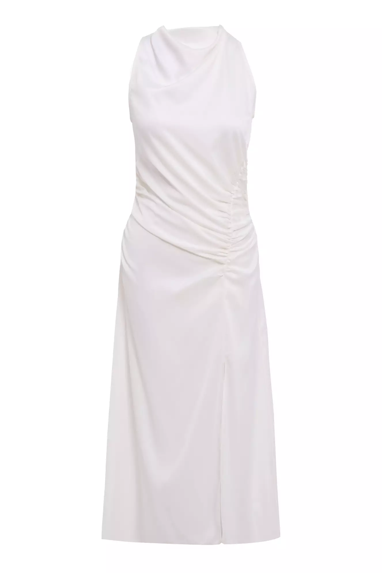 White Satin Sleeveless Midi Dress