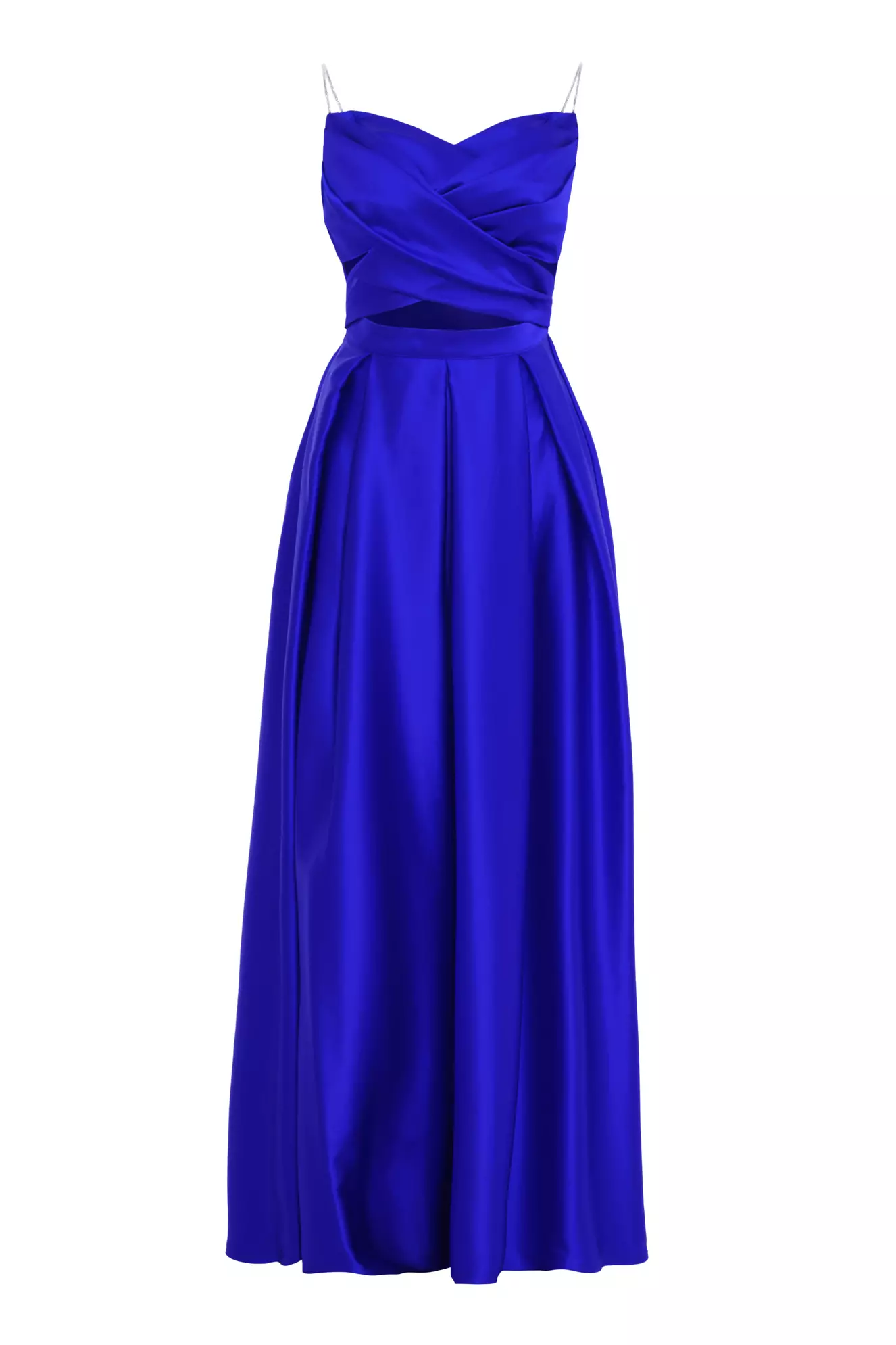 Blue plus size satin sleeveless long dress