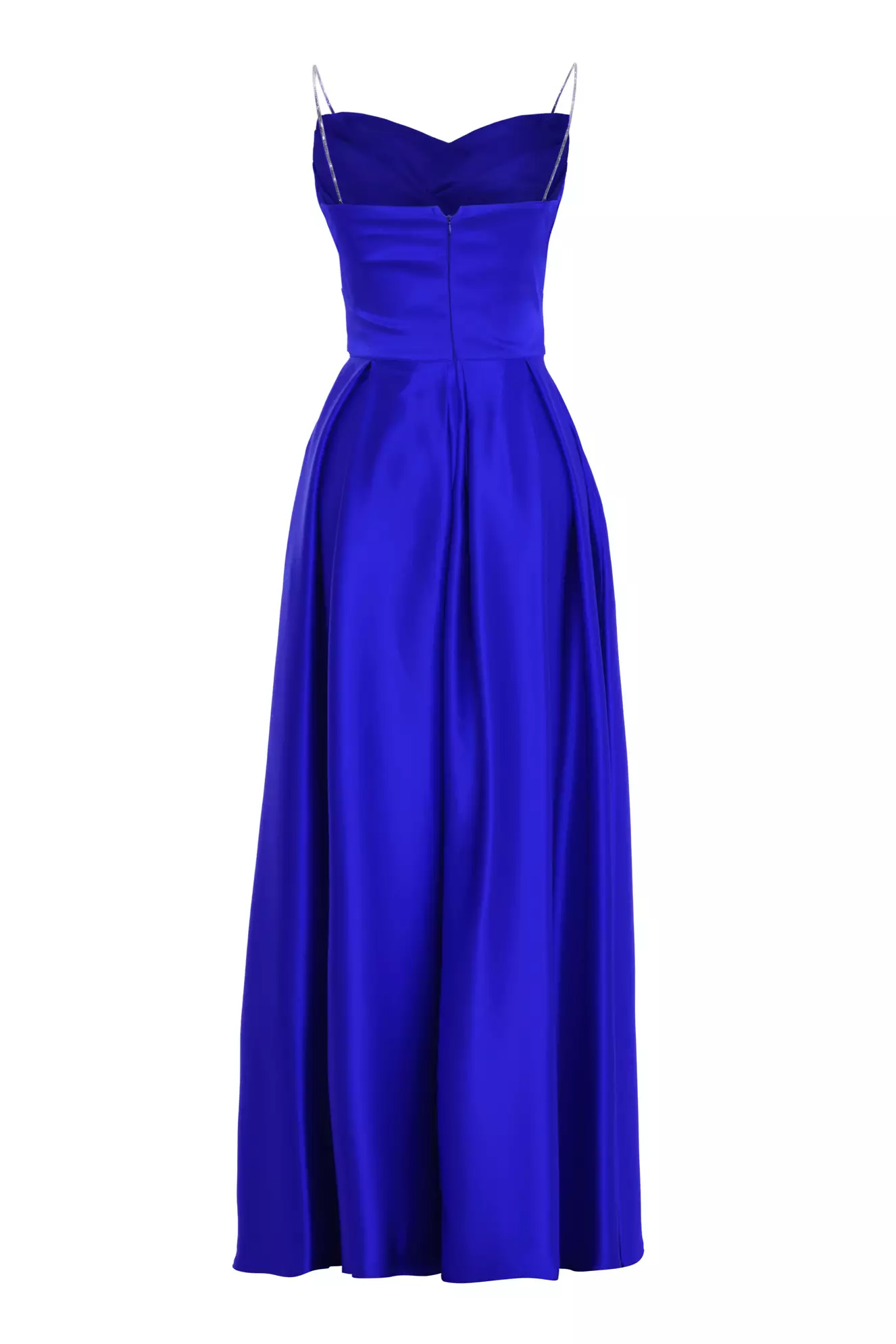 Blue plus size satin sleeveless long dress