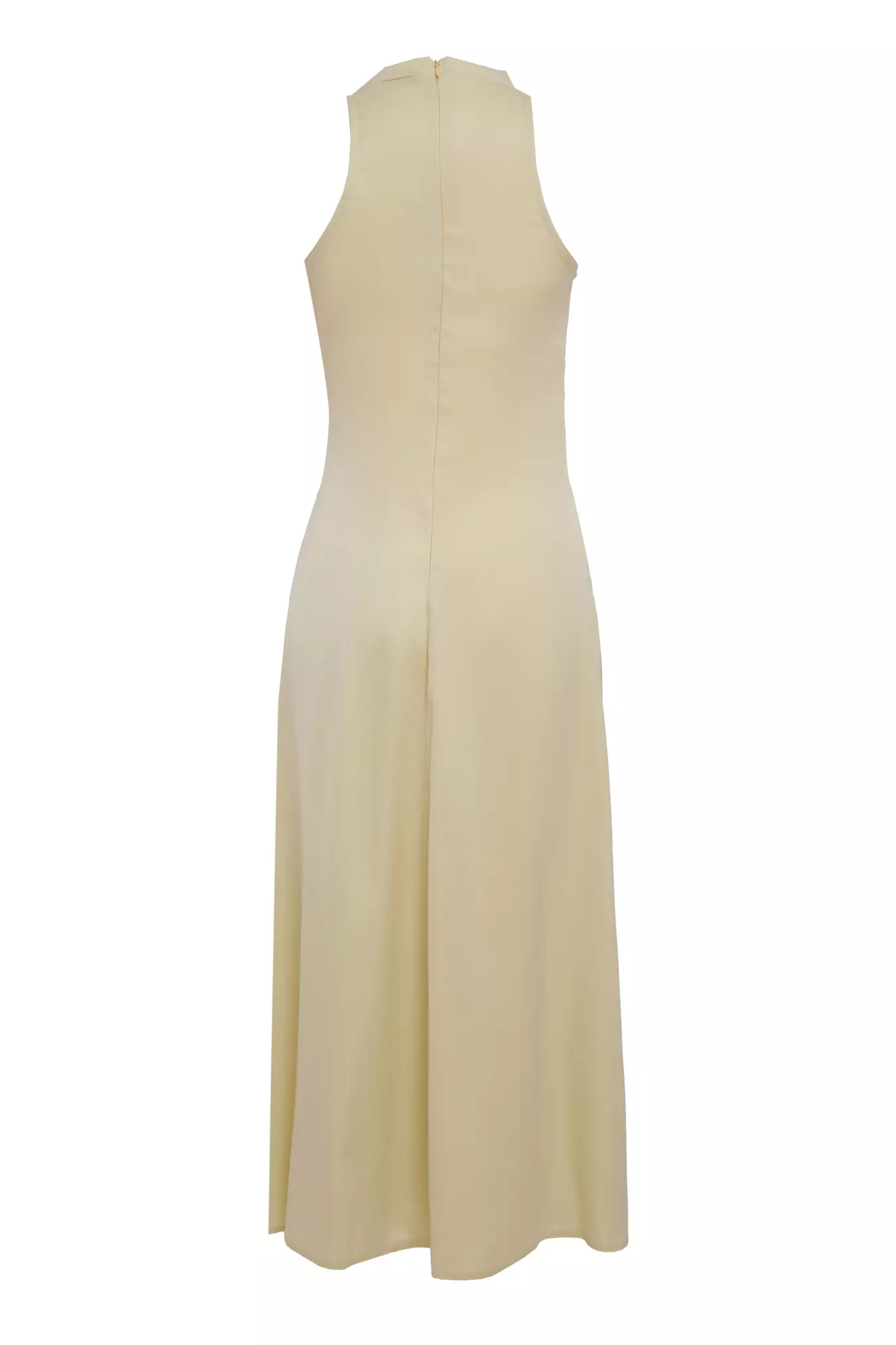 Yellow satin sleeveless midi dress