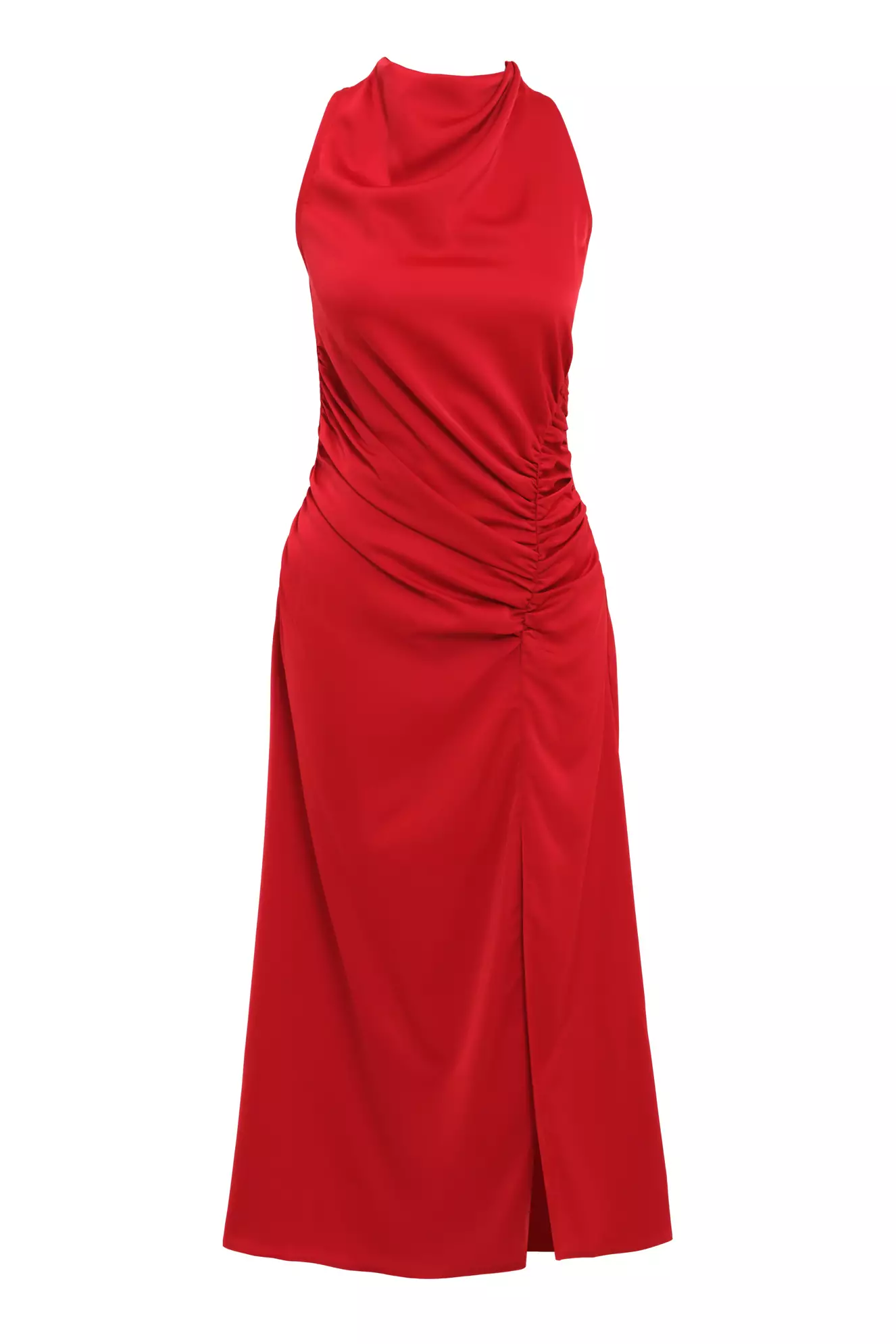 Red Satin Sleeveless Midi Dress | Night Dresses | KeiKei