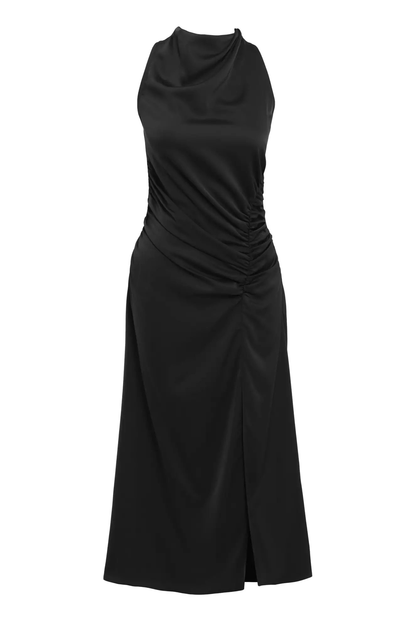 Black Satin Sleeveless Midi Dress