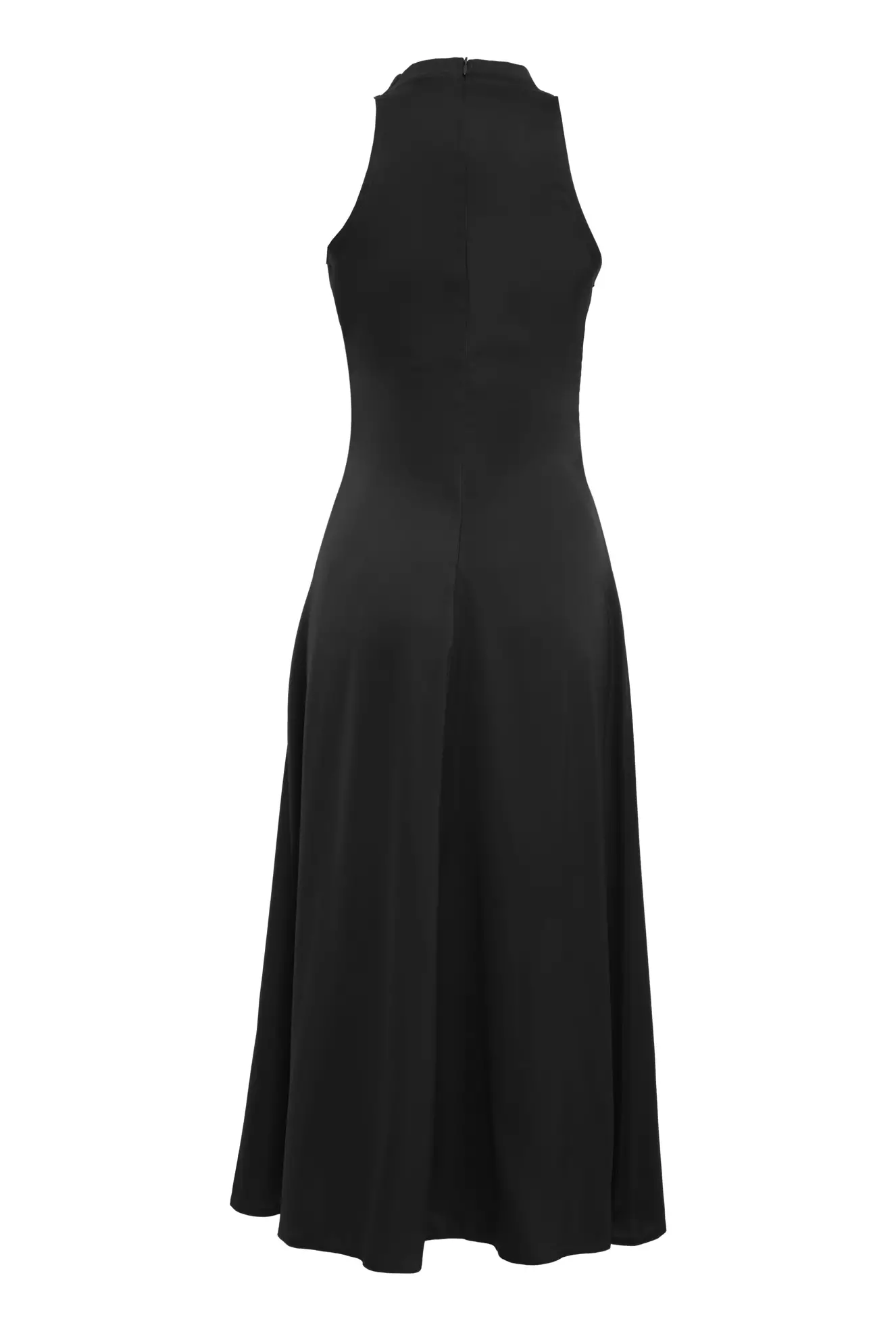 Black Satin Sleeveless Midi Dress