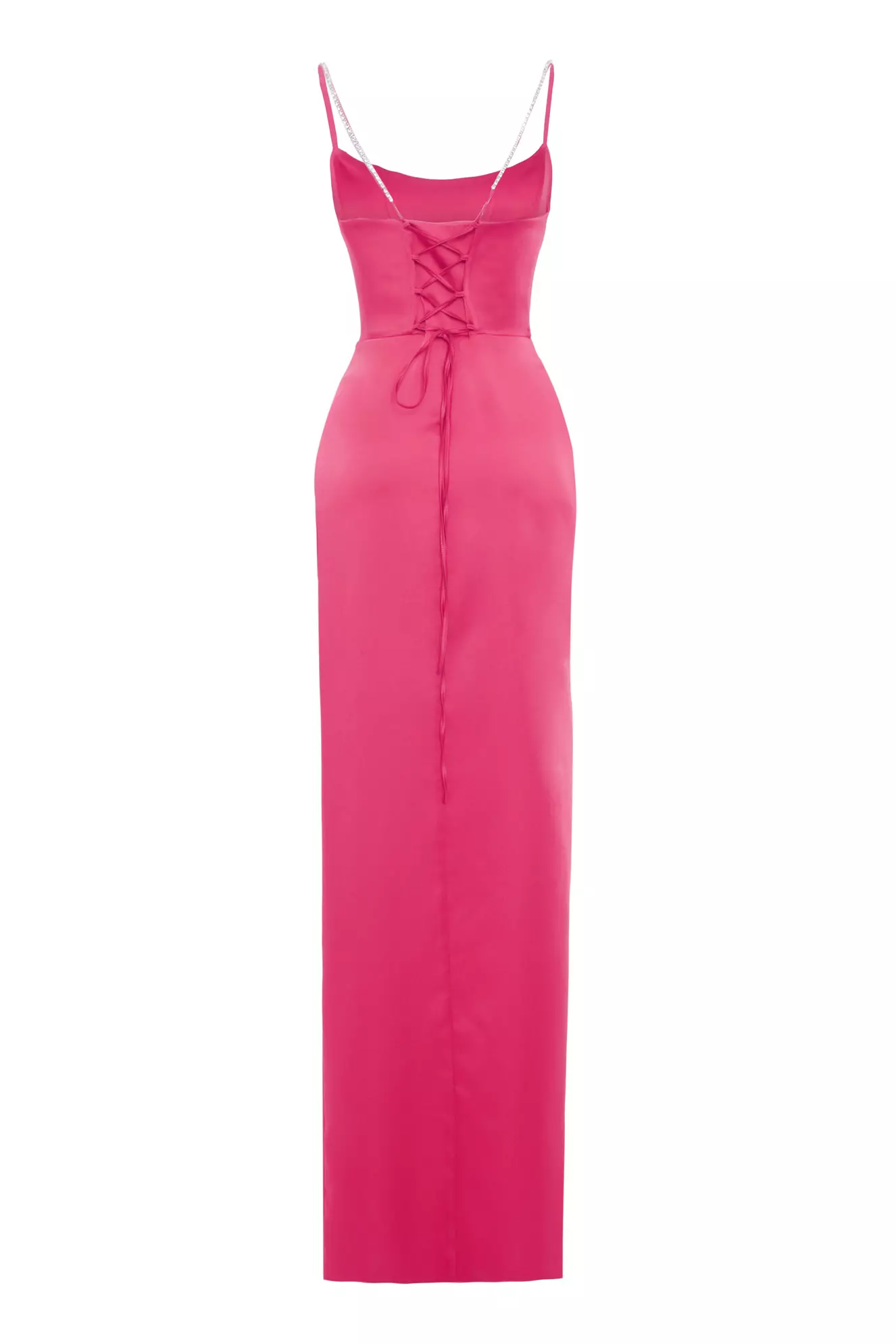 Fuchsia Satin Sleeveless Long Dress