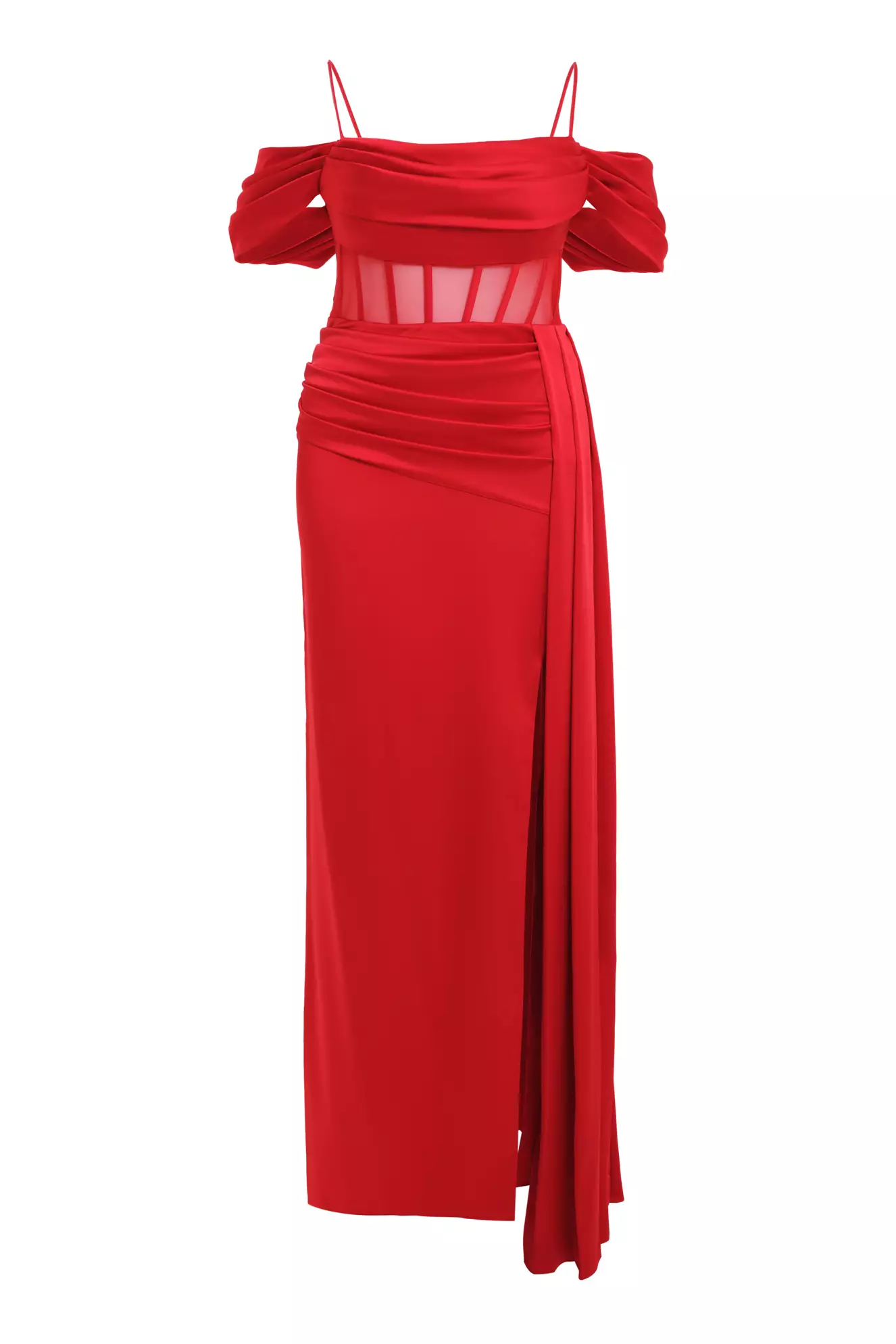 Red Plus Size Satin Sleeveless Long Dress