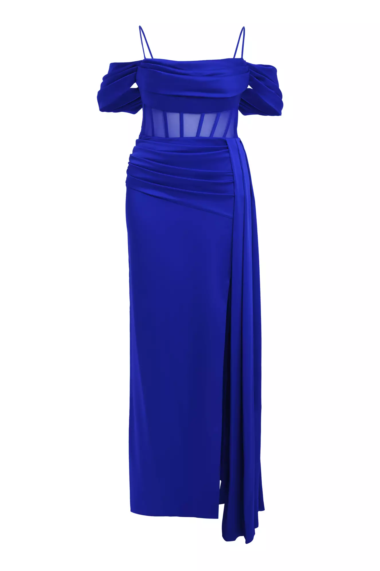 Blue Plus Size Satin Sleeveless Long Dress