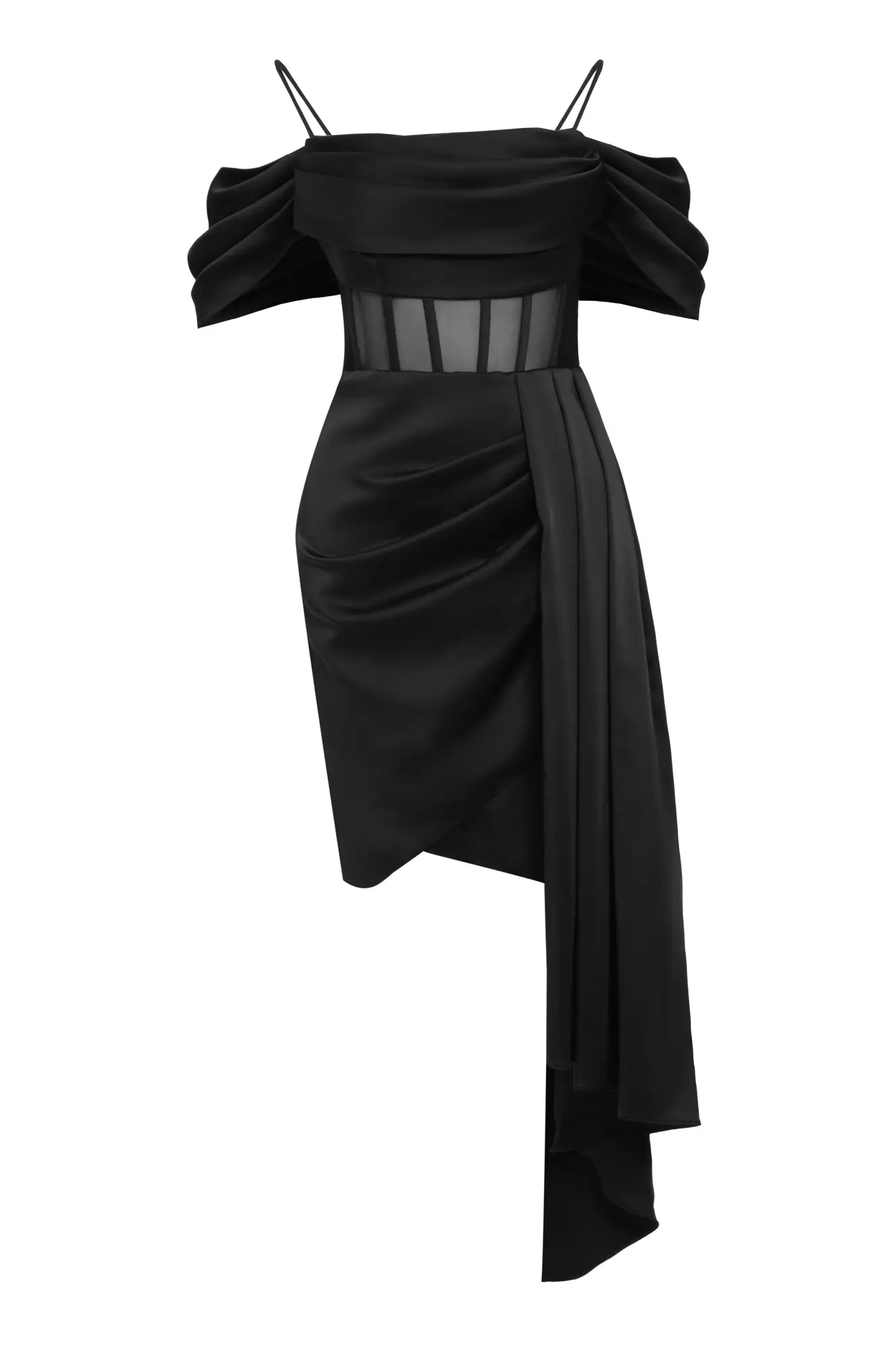 Black Satin Sleeveless Mini Dress