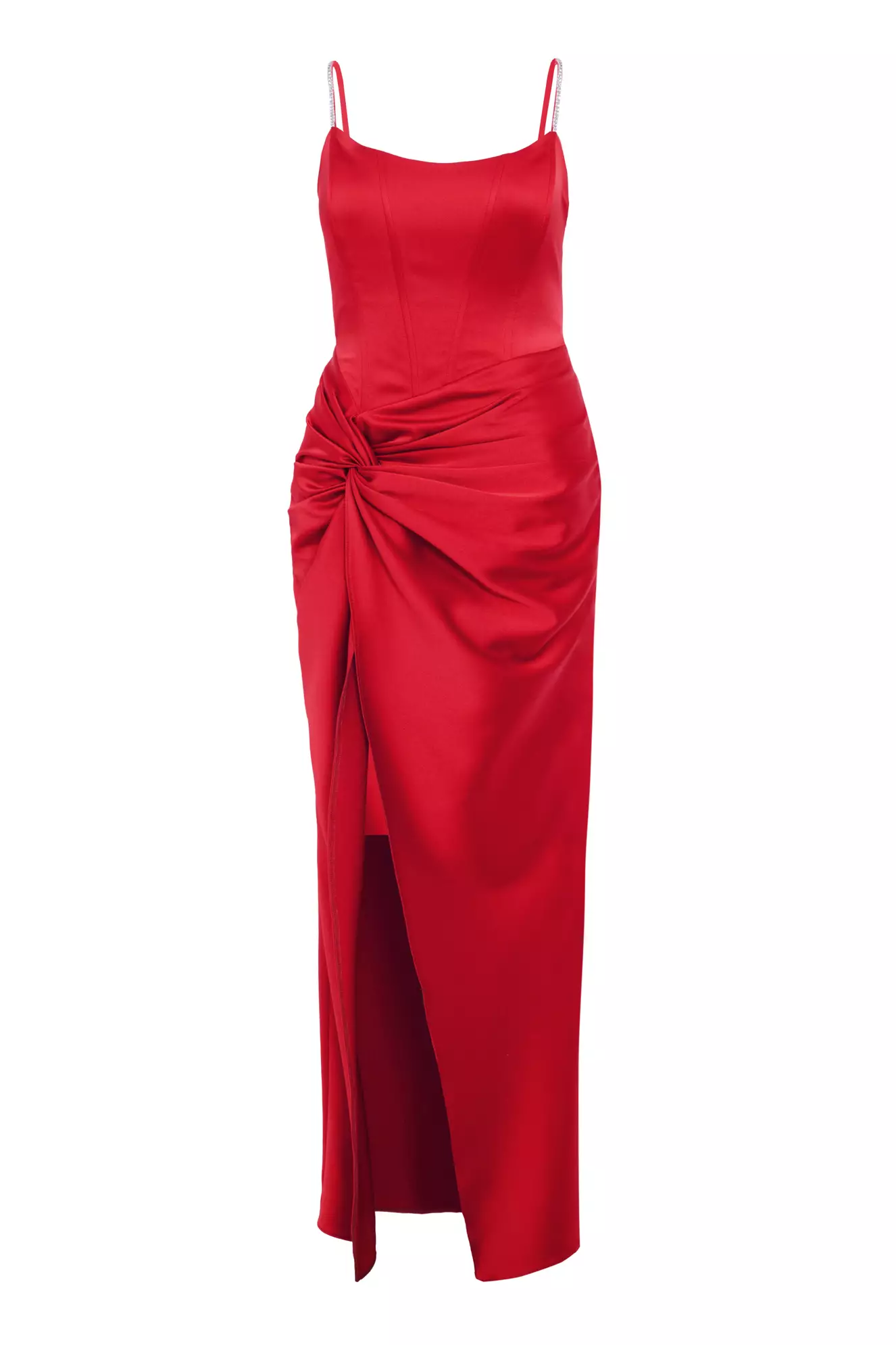Red Plus Size Satin Sleeveless Long Dress