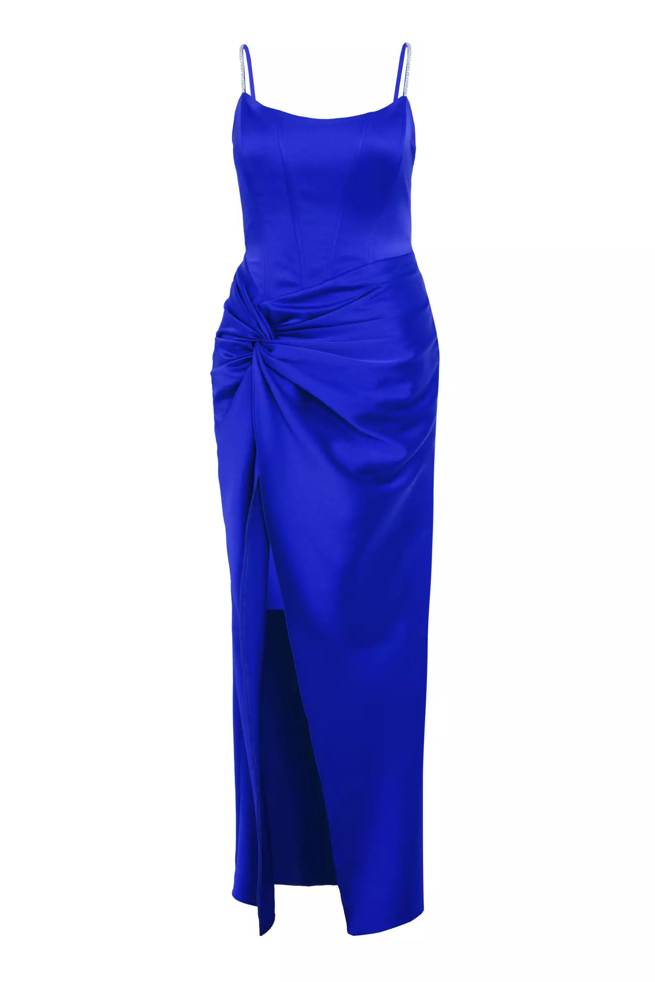 Blue Plus Size Satin Sleeveless Long Dress