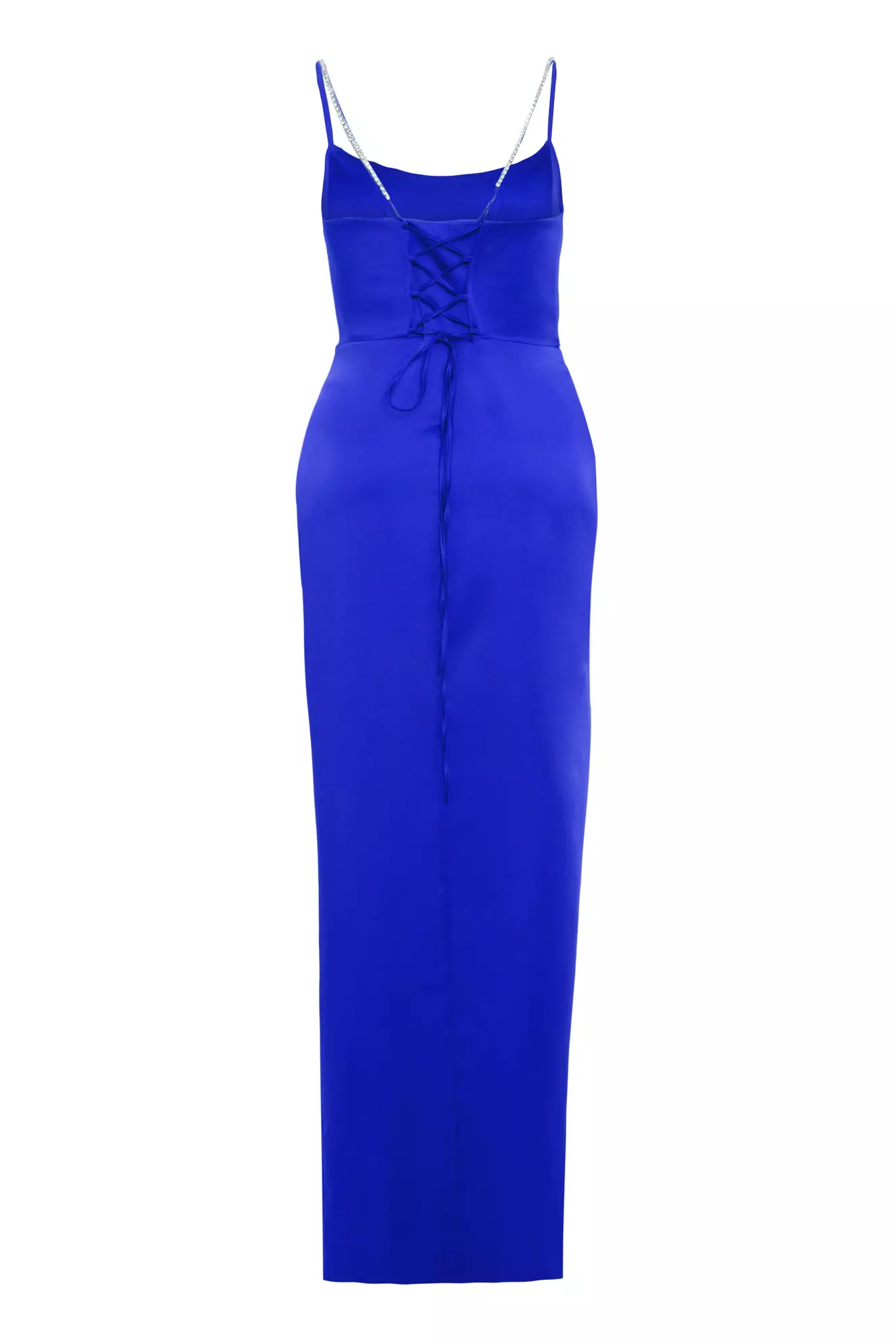 Blue Plus Size Satin Sleeveless Long Dress
