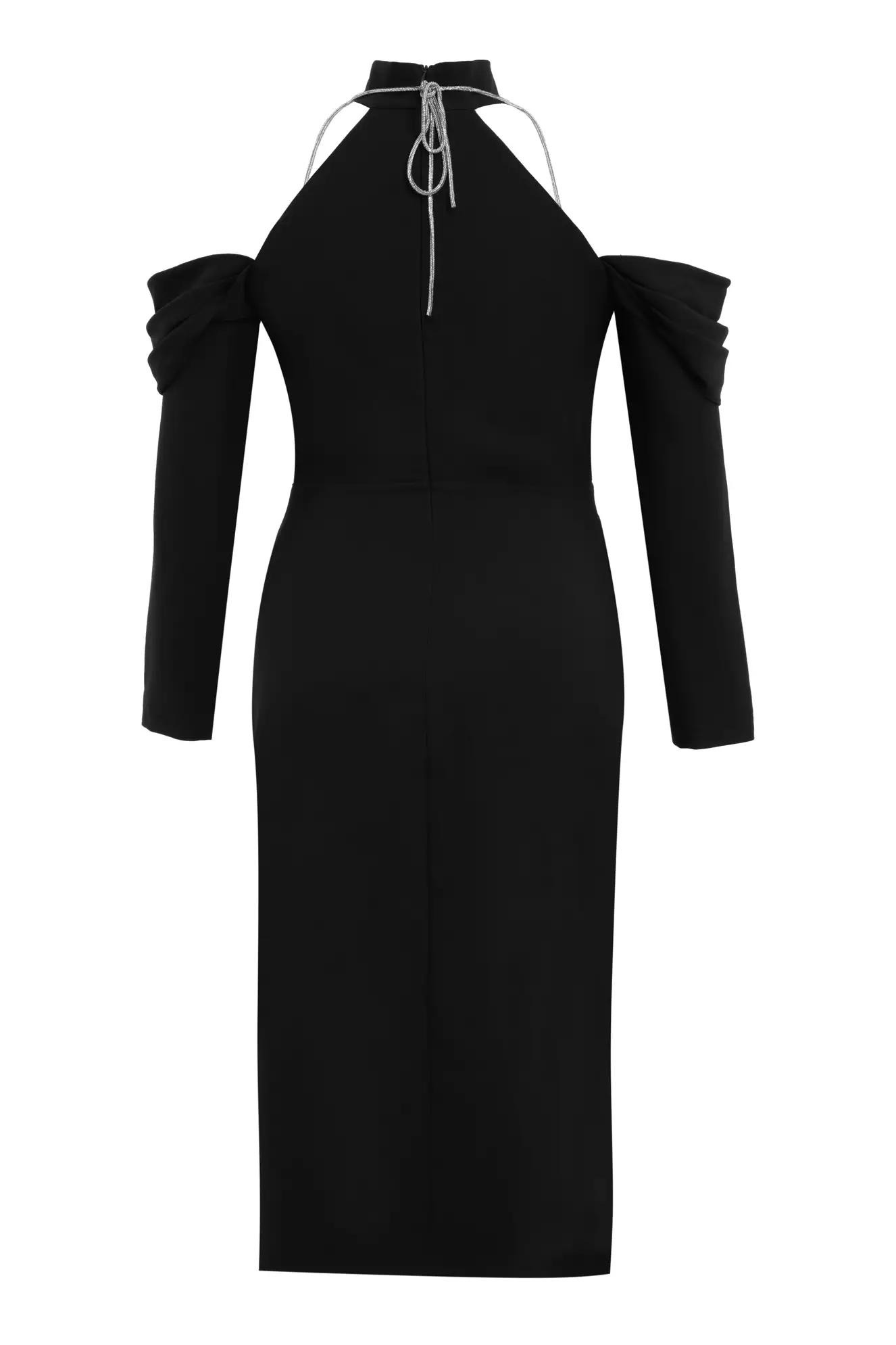 Black Plus Size Crepe Long Sleeve Midi Dress