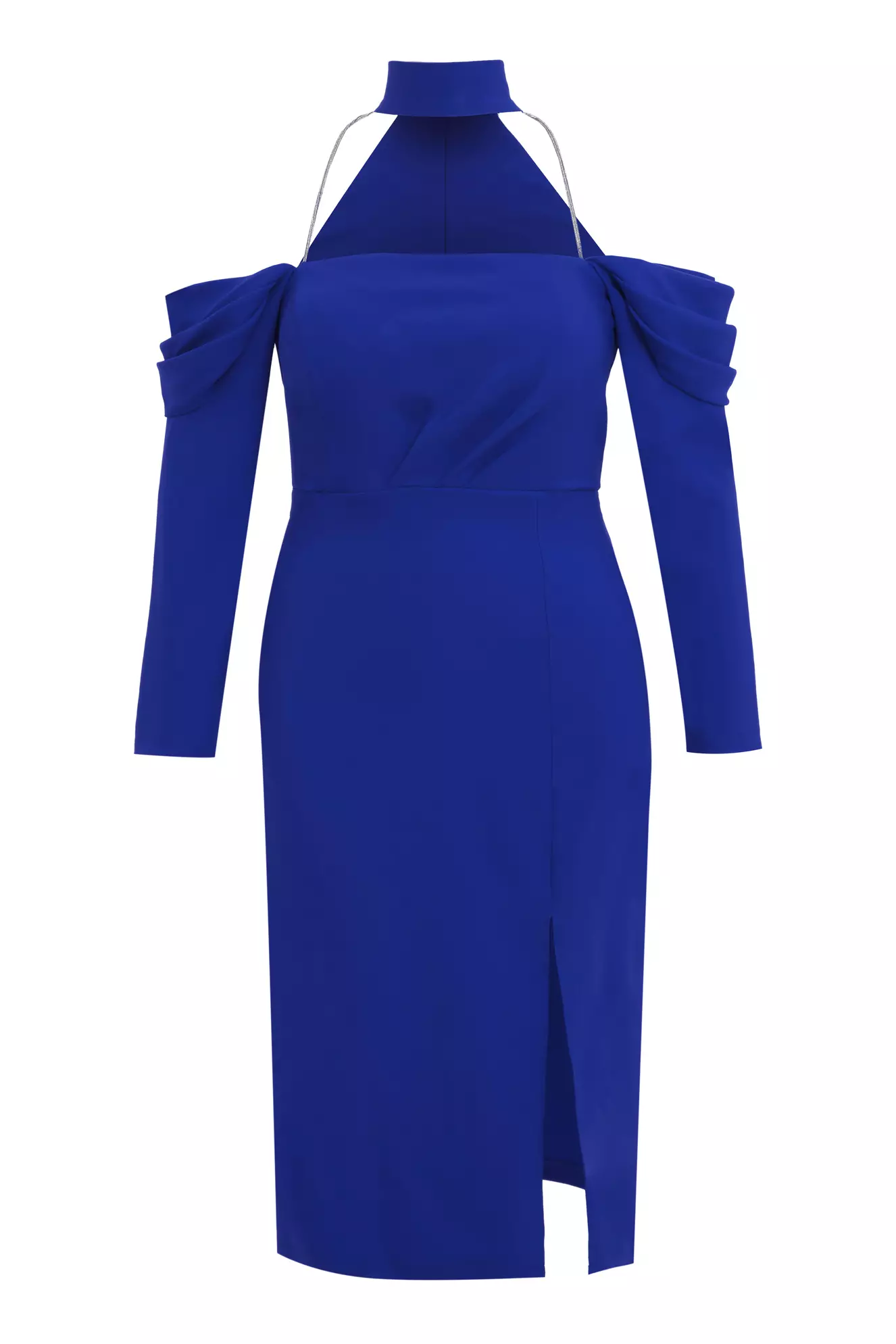 Blue Plus Size Crepe Long Sleeve Midi Dress