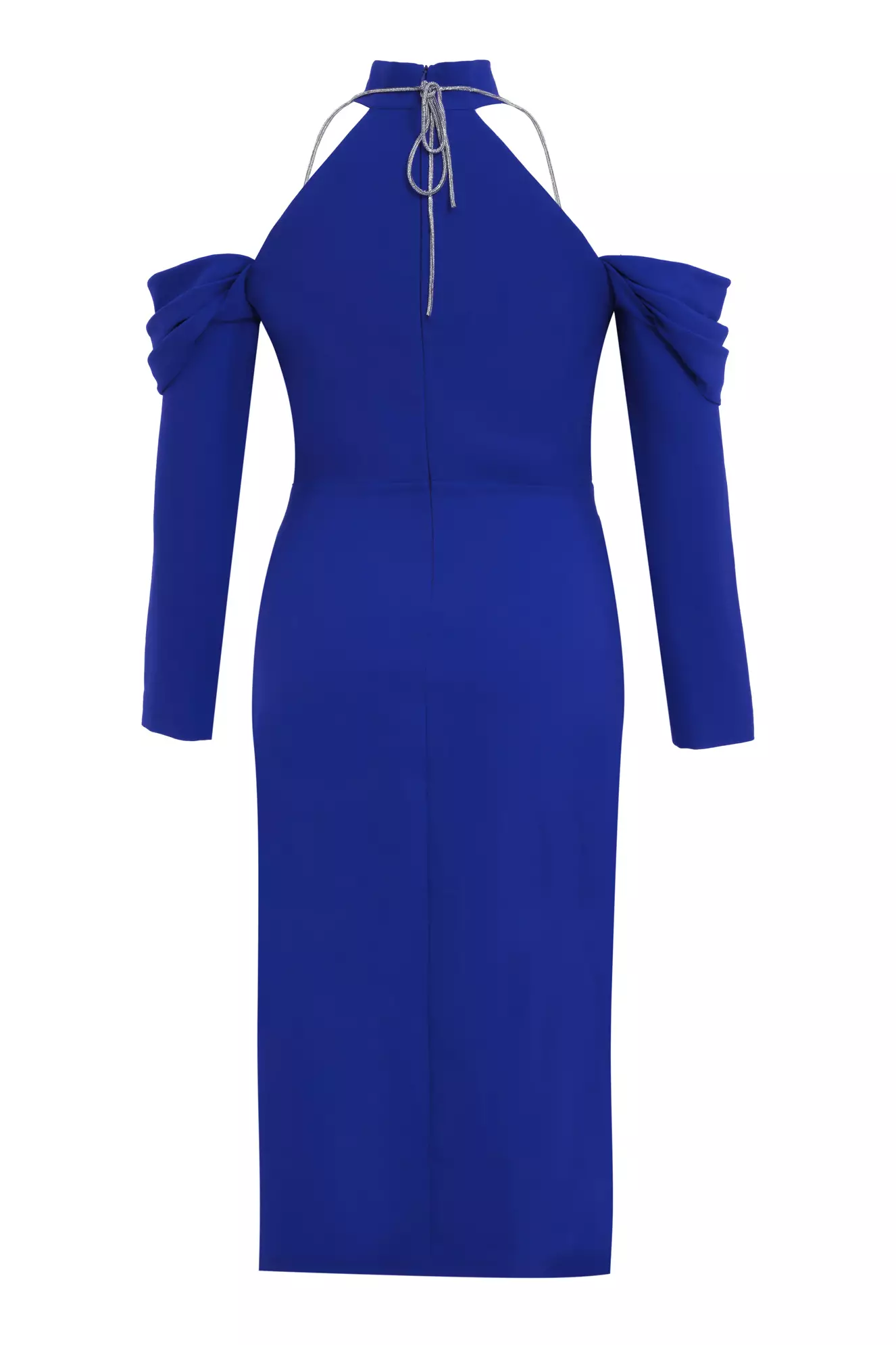 Blue Plus Size Crepe Long Sleeve Midi Dress
