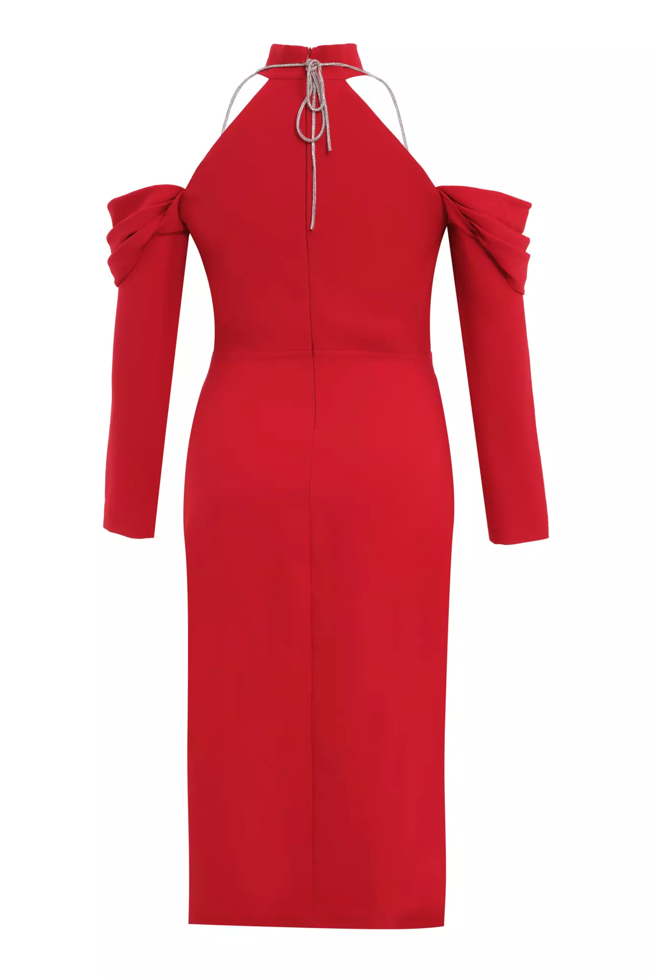 Red Plus Size Crepe Long Sleeve Midi Dress
