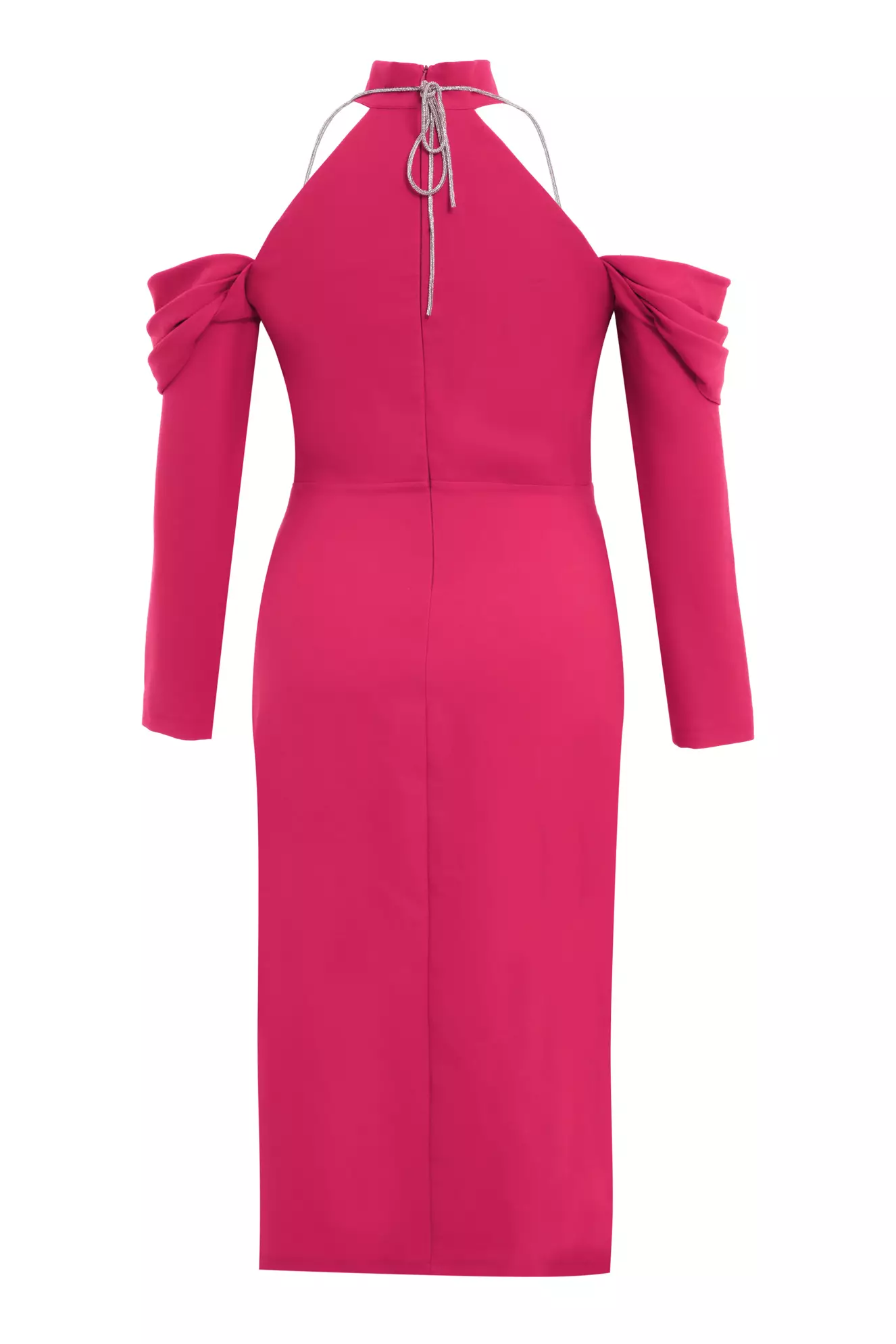 Fuchsia Plus Size Crepe Long Sleeve Midi Dress
