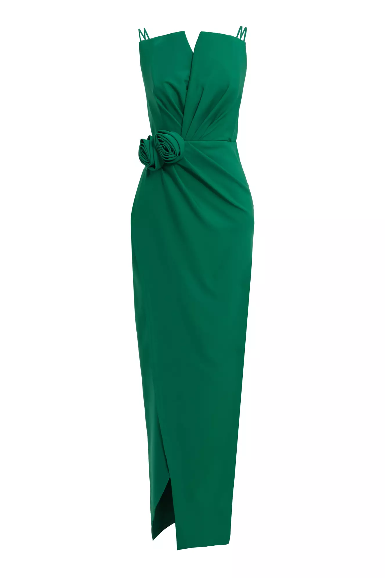 Green Crepe Sleeveless Long Dress