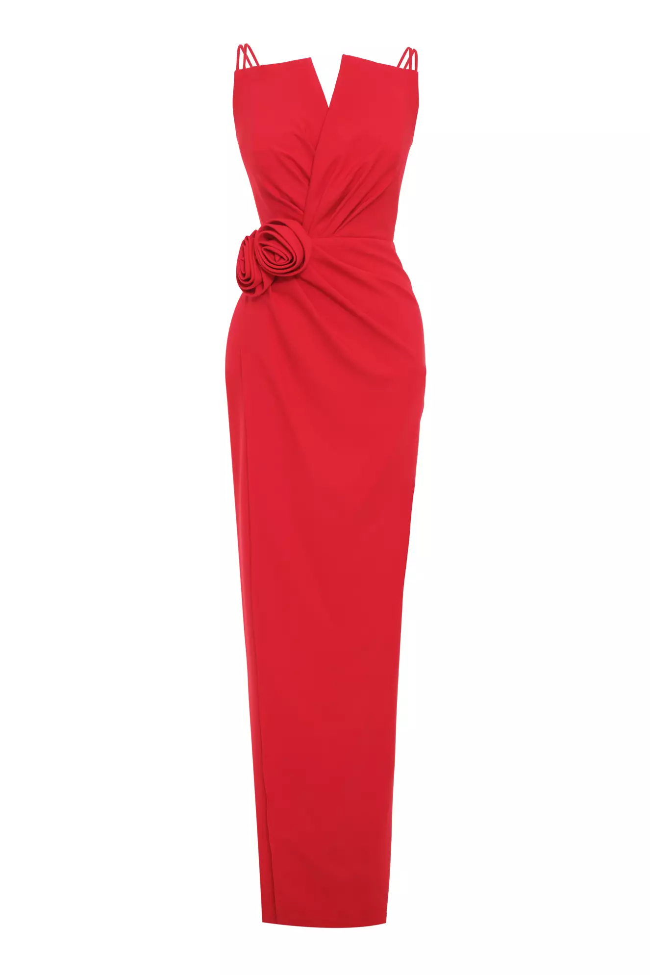 Red Crepe Sleeveless Long Dress