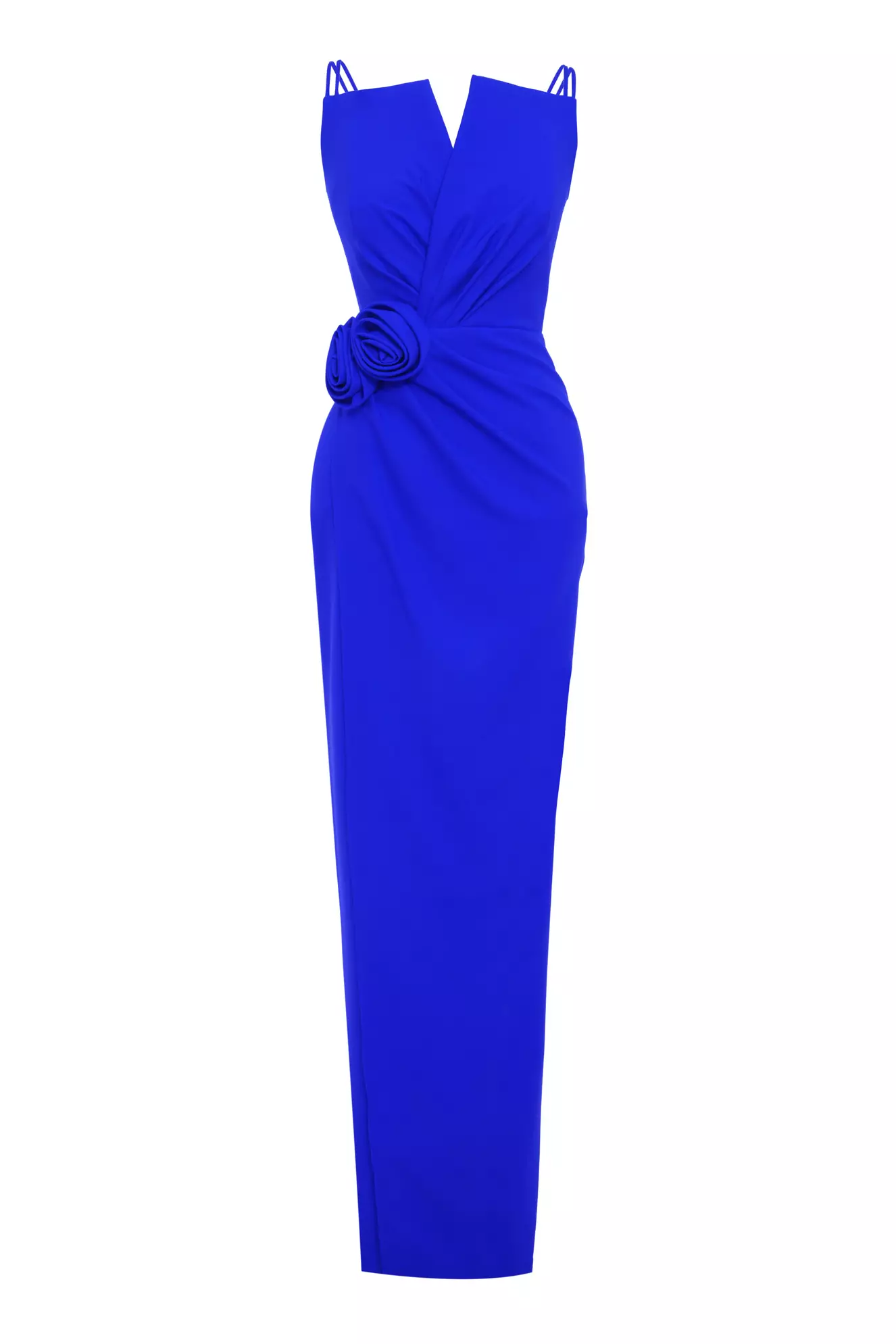 Blue Crepe Sleeveless Long Dress