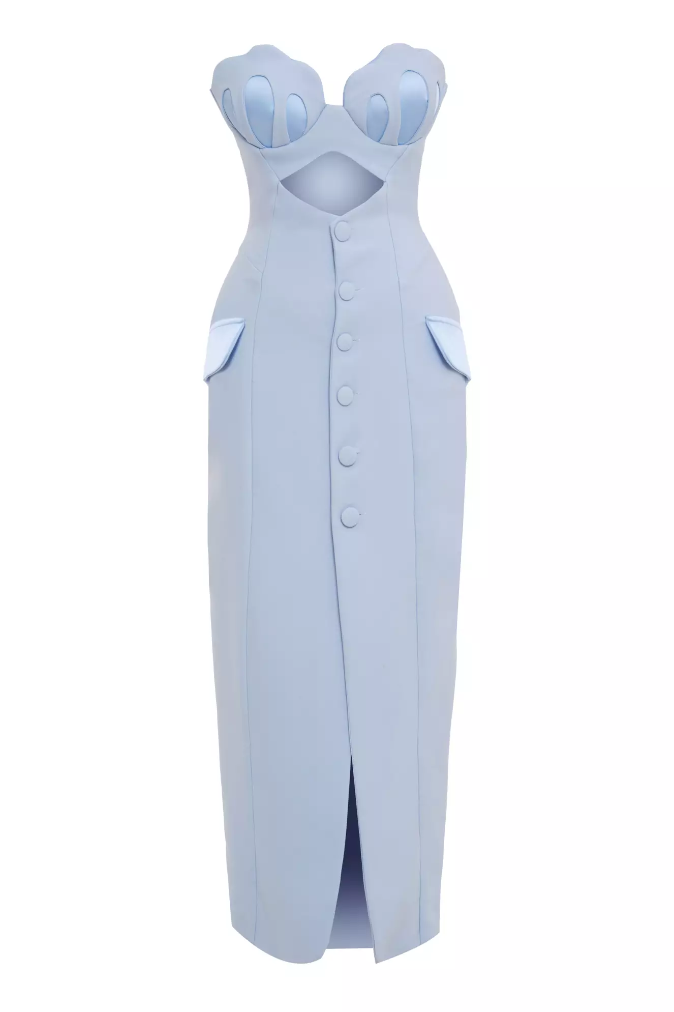Blue Crepe Sleeveless Maxi Dress