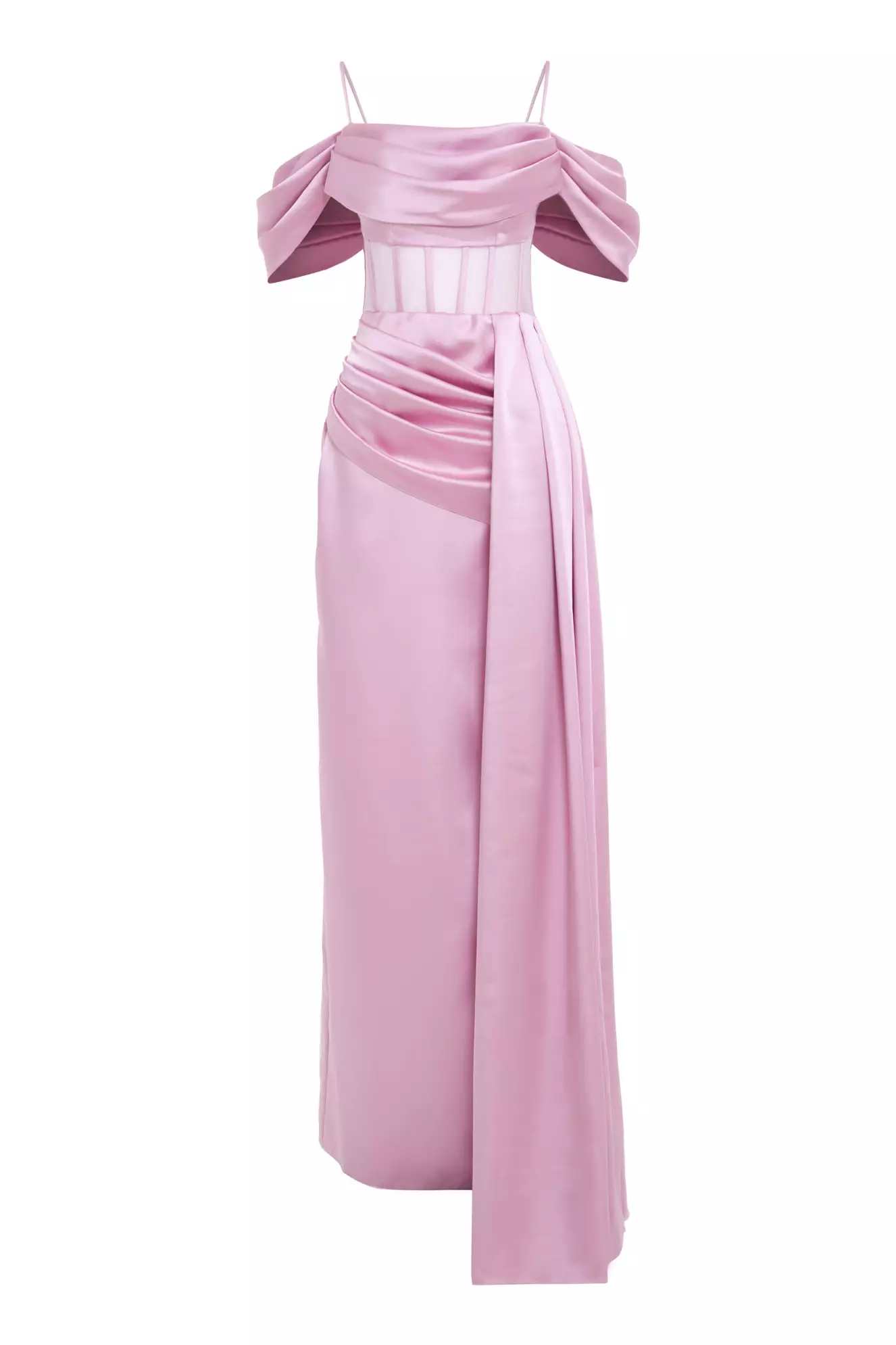 Pink Satin Sleeveless Long Dress