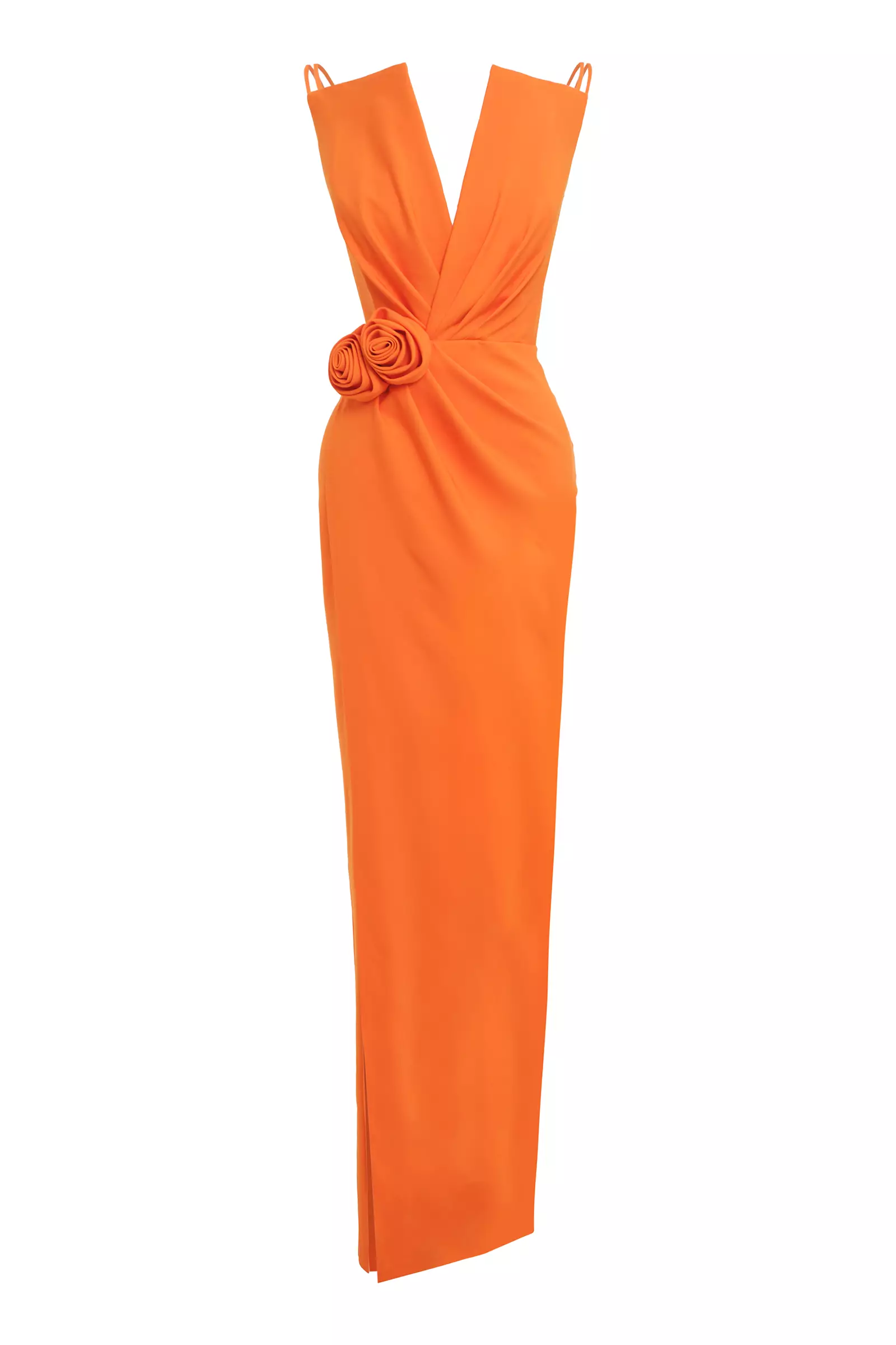 Orange Crepe Sleeveless Long Dress