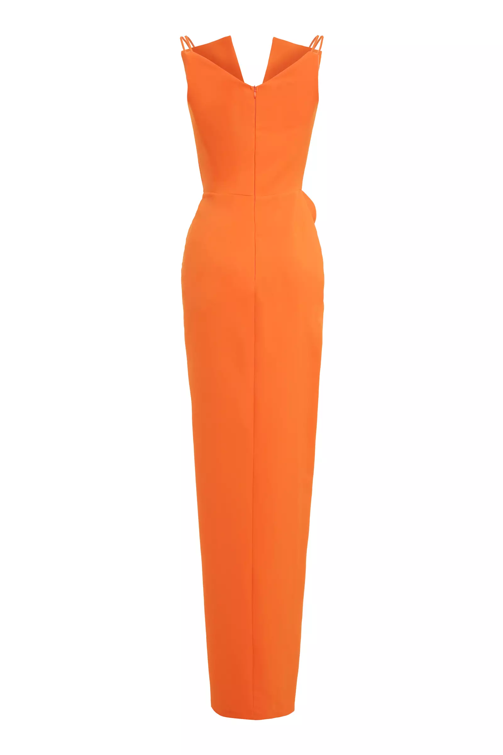 Orange Crepe Sleeveless Long Dress