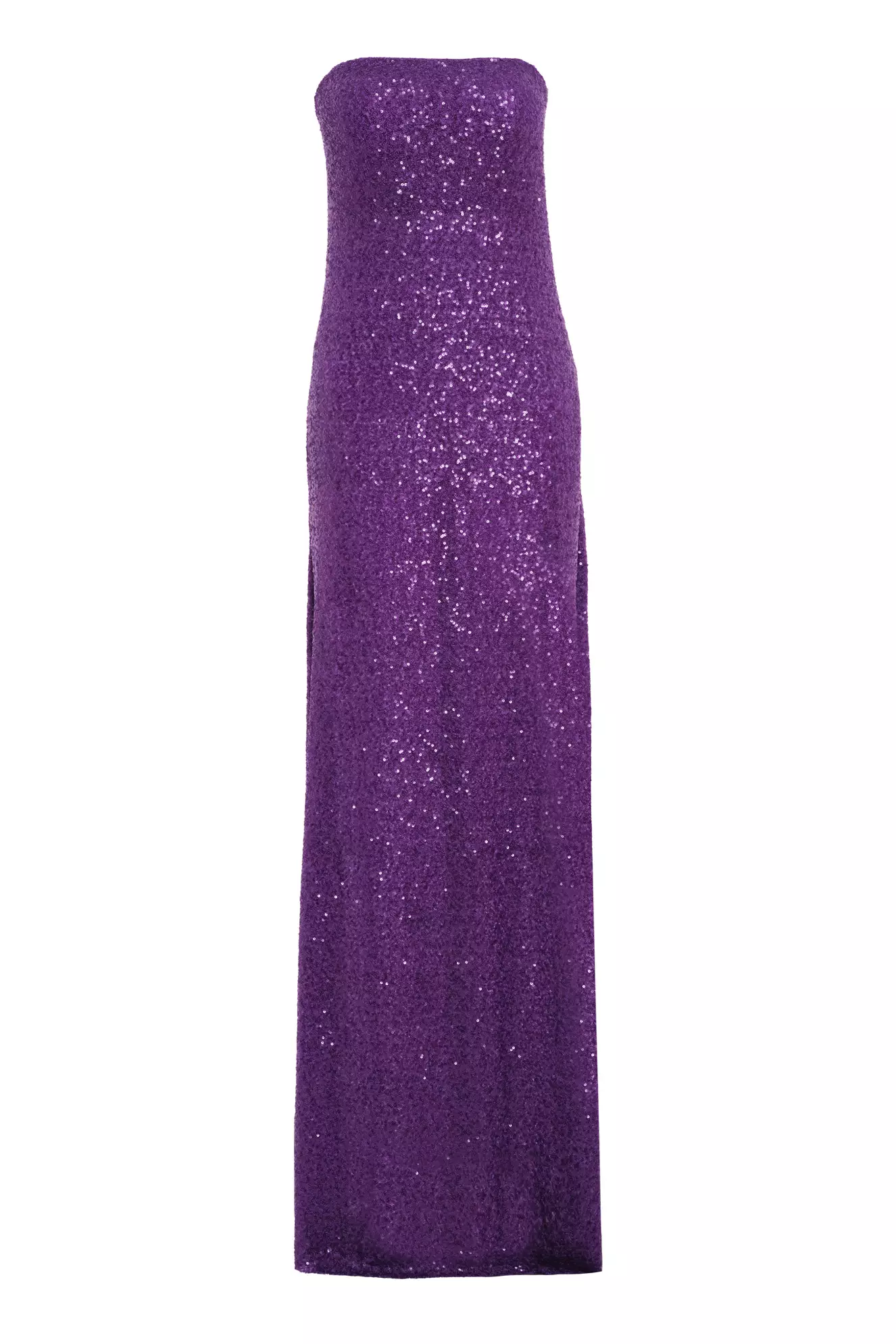 Purple Sequin Strapless Long Dress