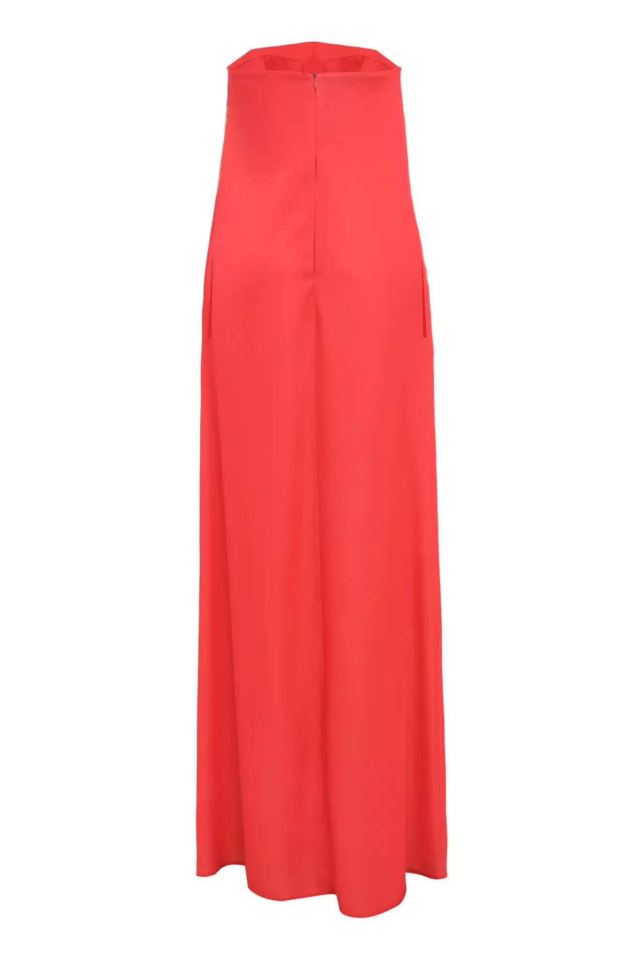 Red Satin Strapless Long Dress