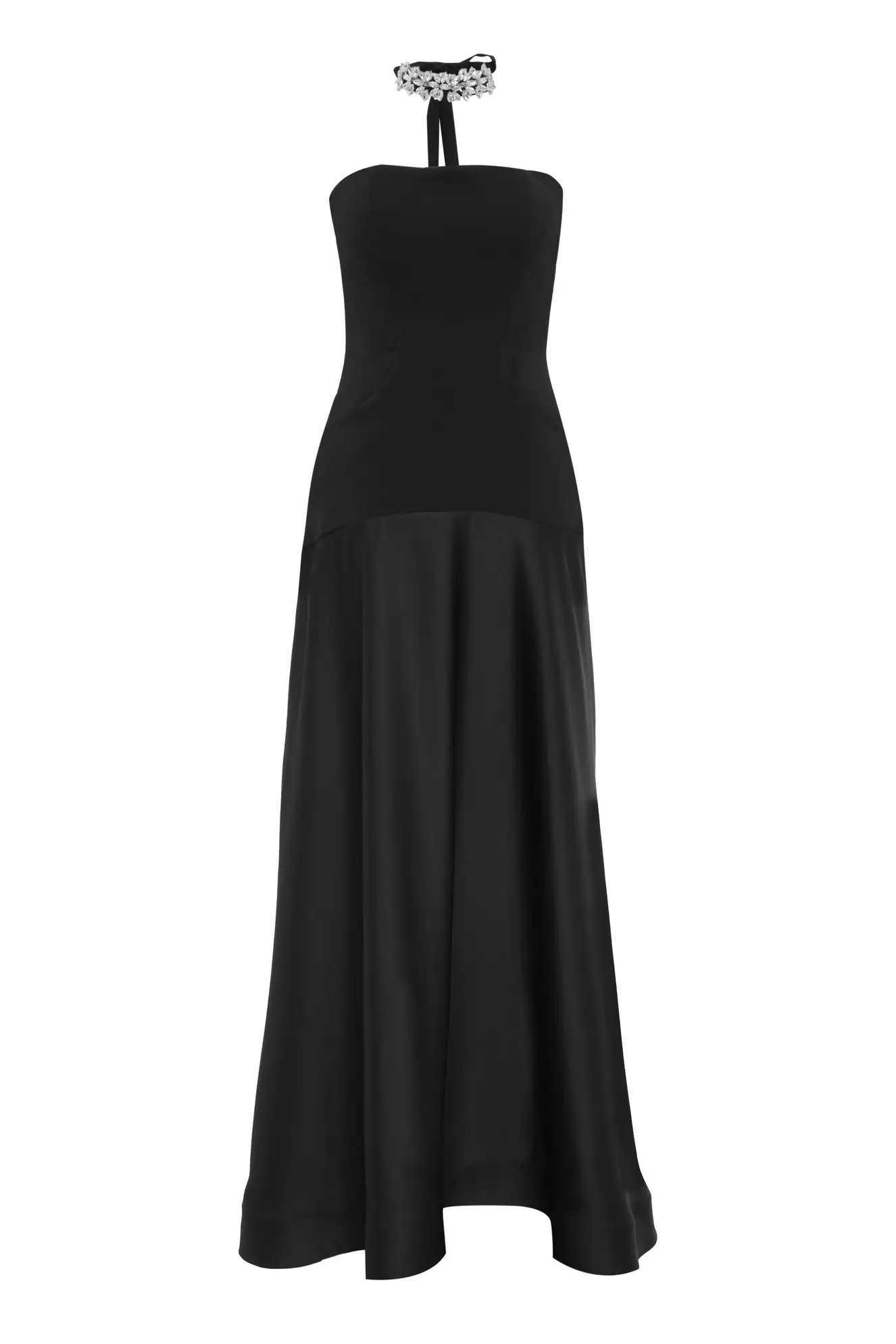 Black Krep Saten Sleeveless Long Dress