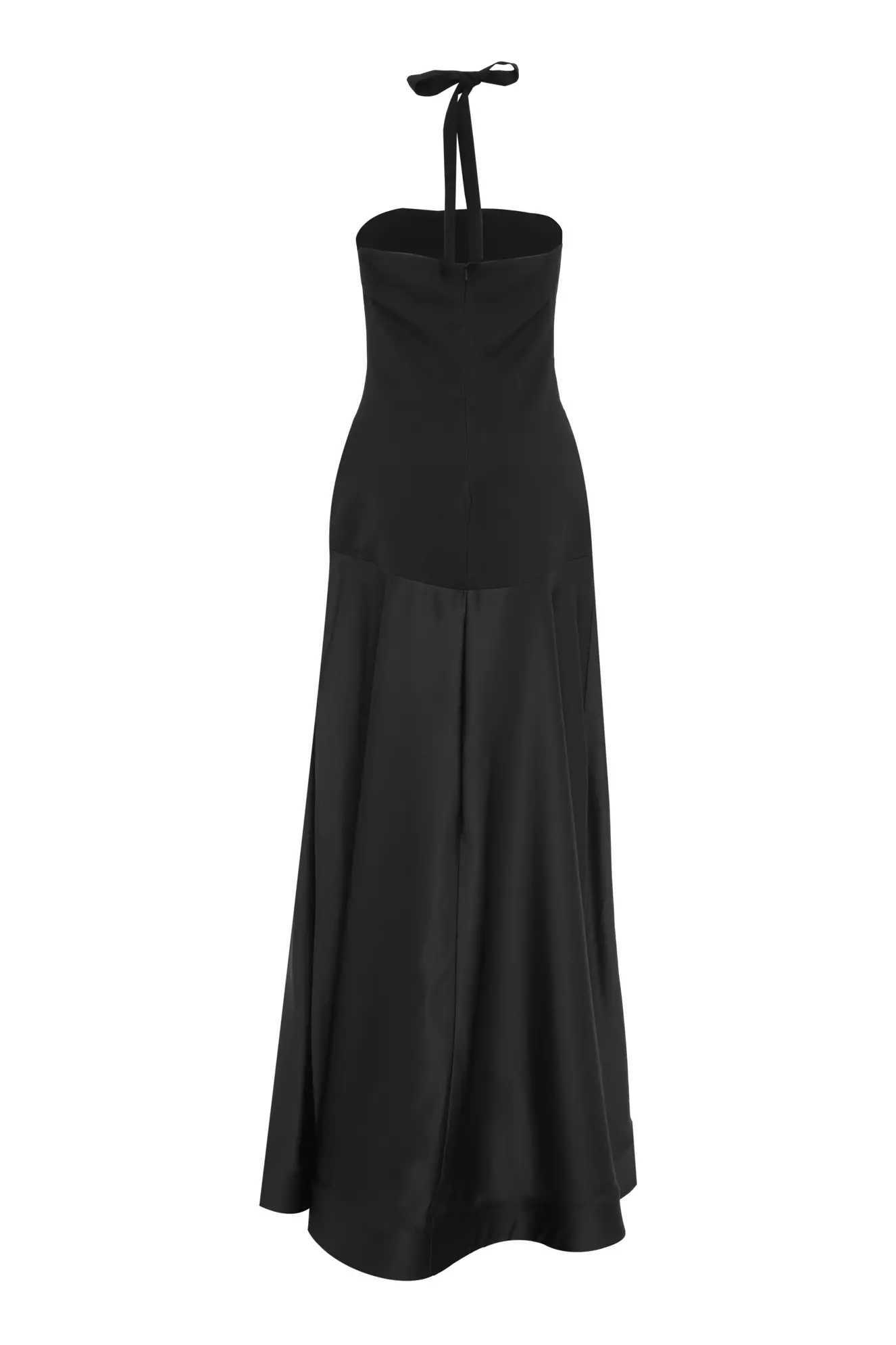 Black Krep Saten Sleeveless Long Dress